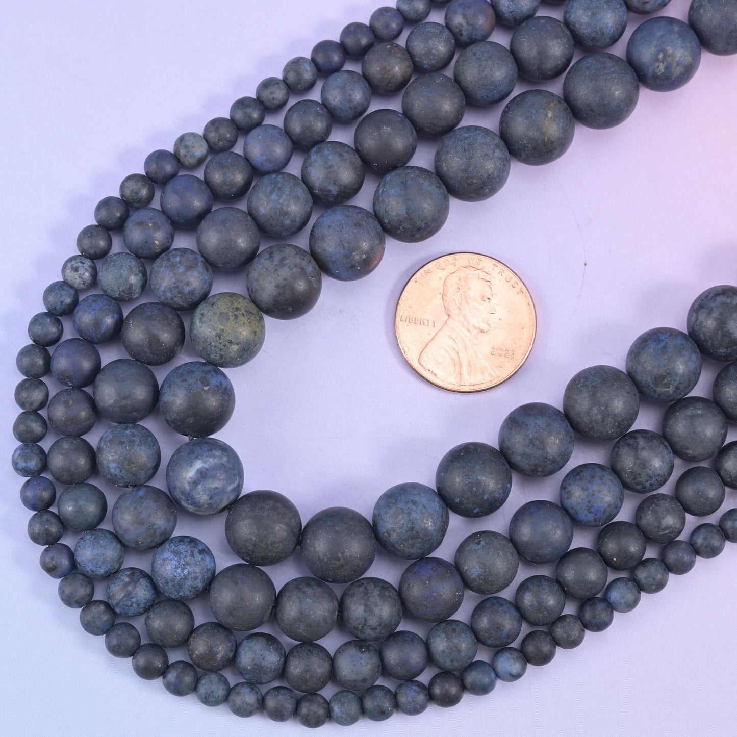 Dark Blue Dumortierite Matte Round Beads: Jewelry Making, 15 Inch Strand