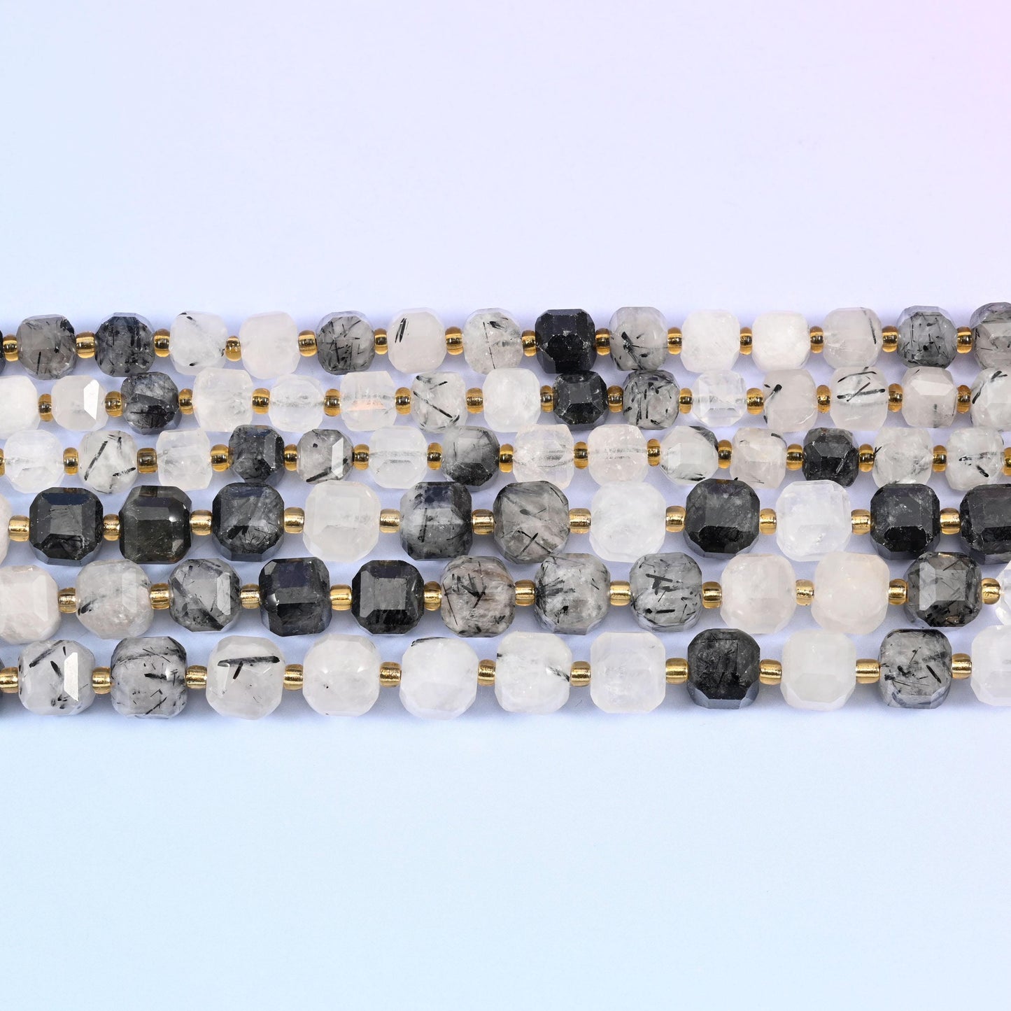 Black Rutilated Quartz Faceted Cube Beads: Size 6mm 8mm, Jewelry Making, 15 inch Strand