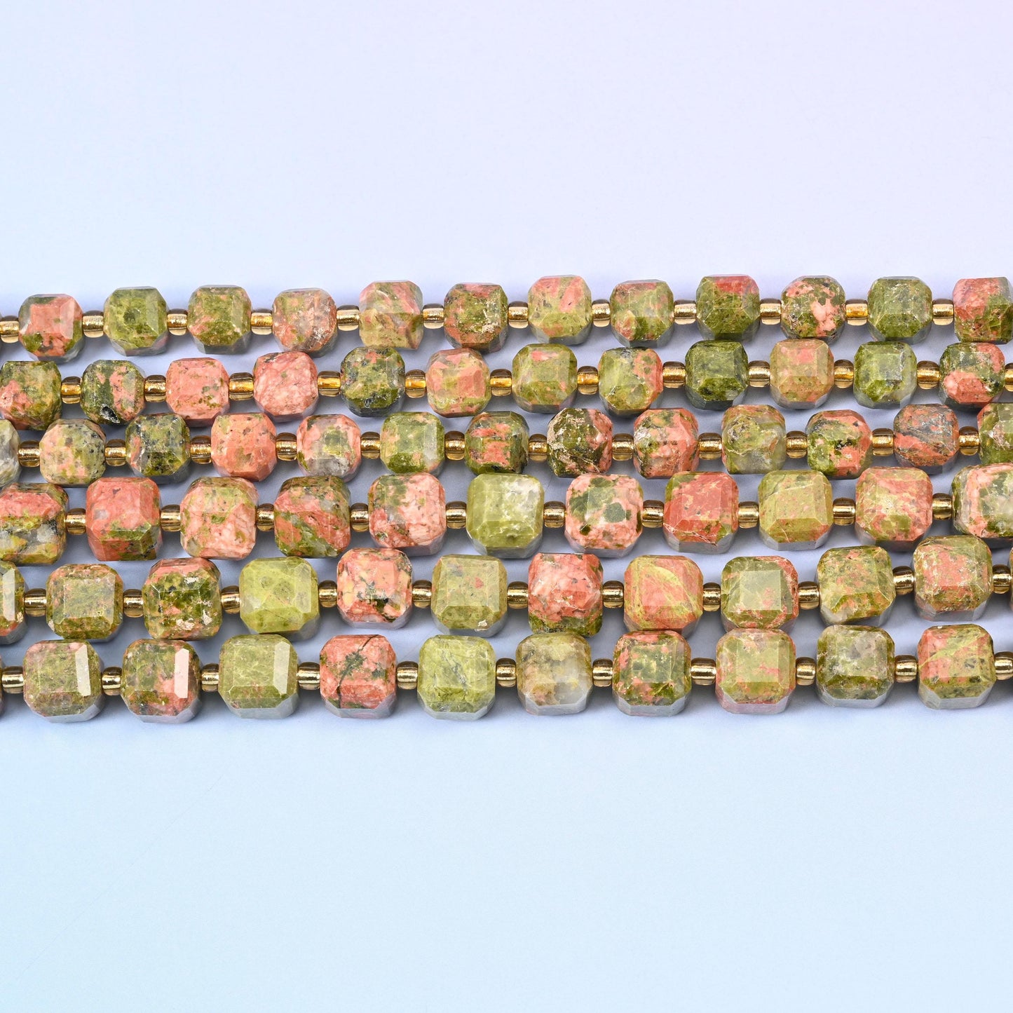 Unakite Faceted Cube Beads: Size 6mm 8mm, Jewelry Making, 15 inch Strand