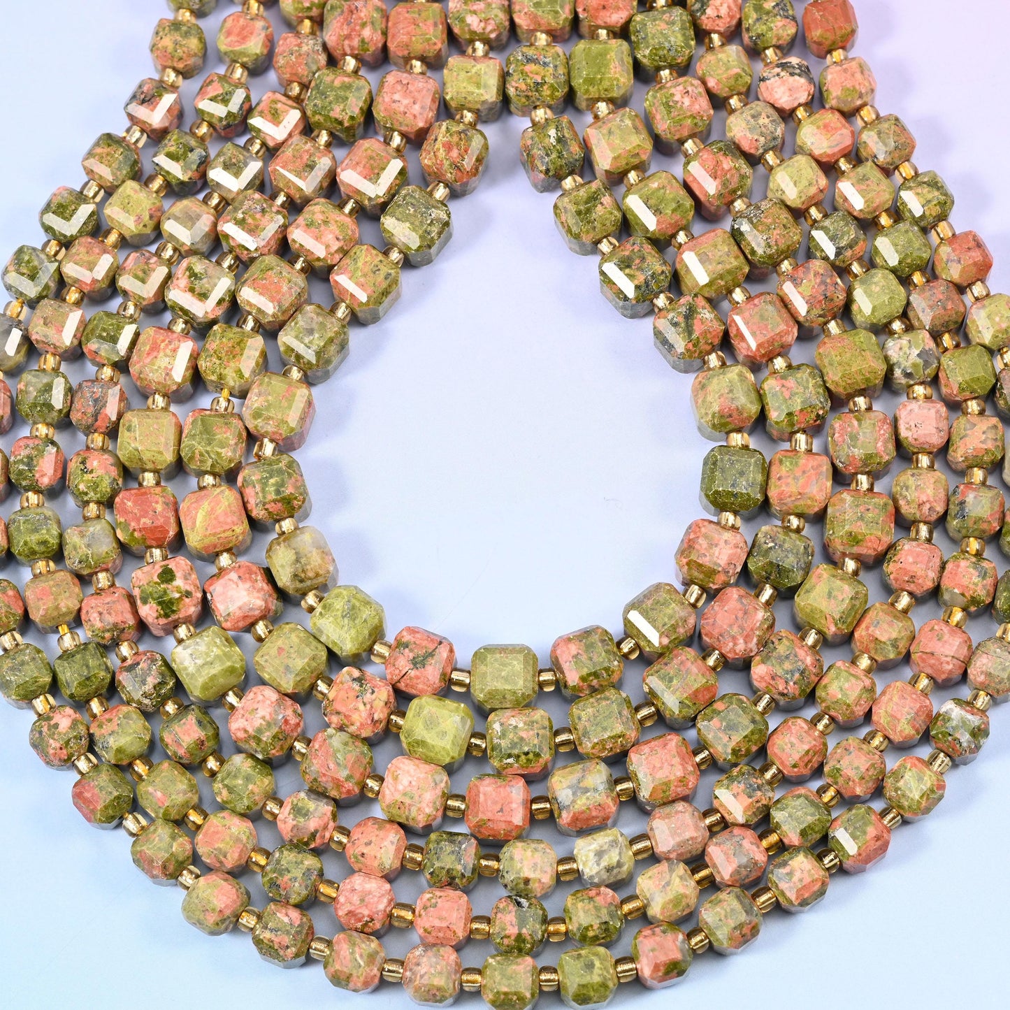 Unakite Faceted Cube Beads: Size 6mm 8mm, Jewelry Making, 15 inch Strand