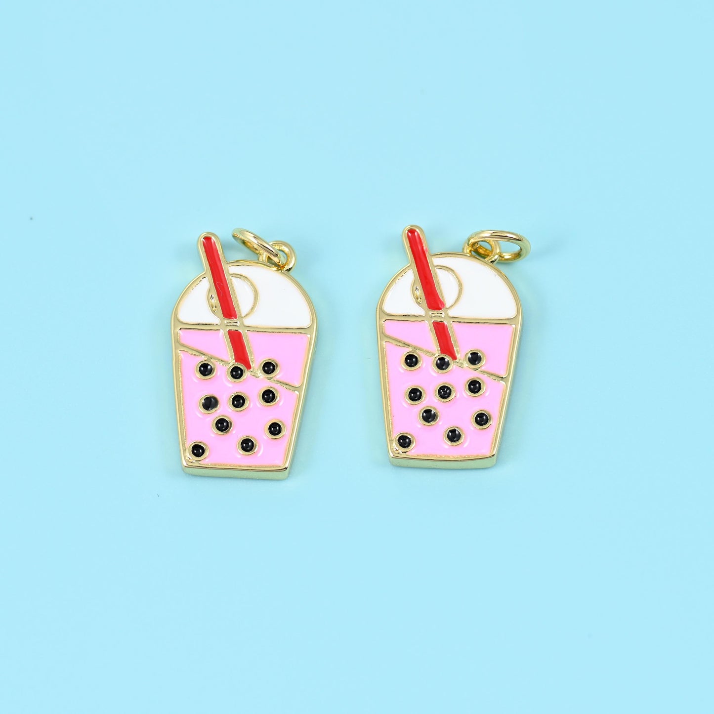 Enamel Boba Milk Tea Charms: 18K Gold Filled, DIY Jewelry Making Supply