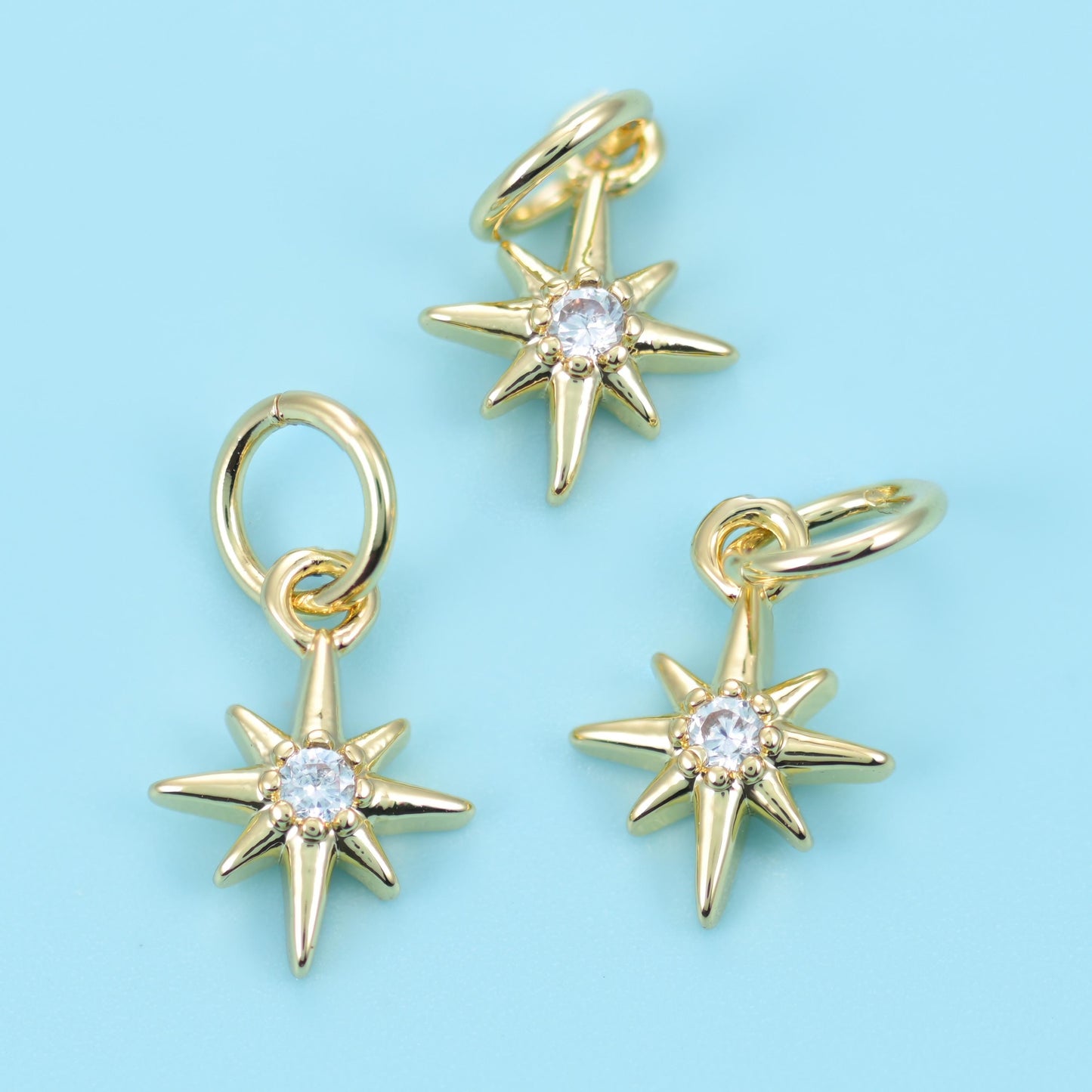 18K Gold Filled North Star Zircon Charms for DIY Jewelry Making Supply