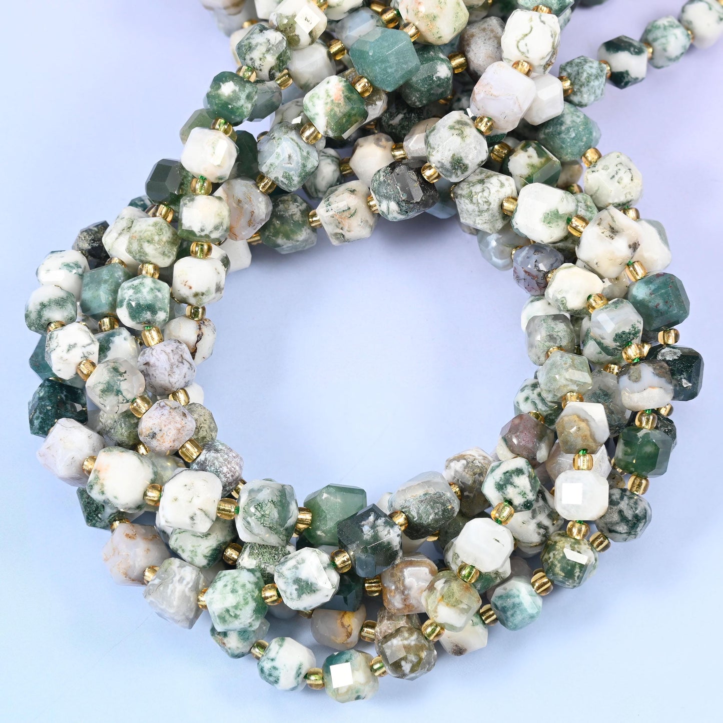 Tree Agate Faceted Cube Beads: Size 6mm 8mm, Jewelry Making, 15 inch Strand