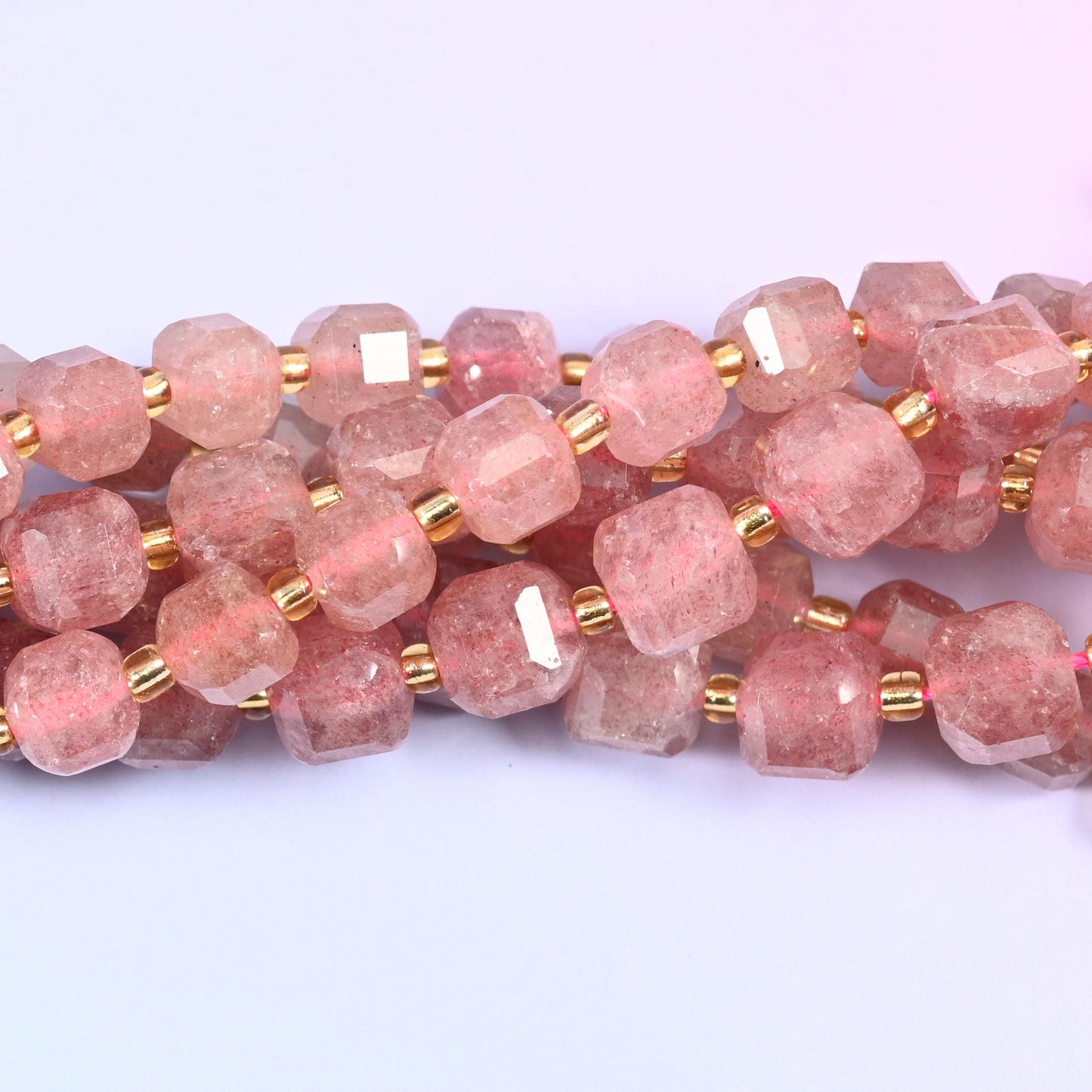 Strawberry Quartz Faceted Cube Beads: Size 6mm 8mm, Jewelry Making, 15 inch Strand
