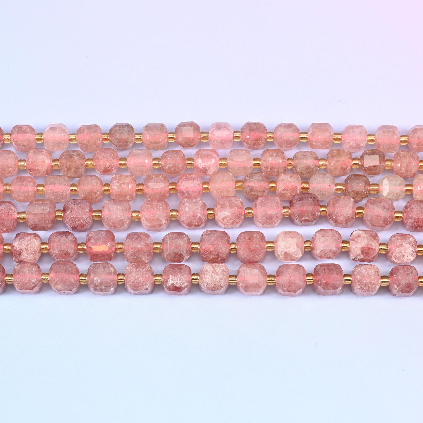 Strawberry Quartz Faceted Cube Beads: Size 6mm 8mm, Jewelry Making, 15 inch Strand
