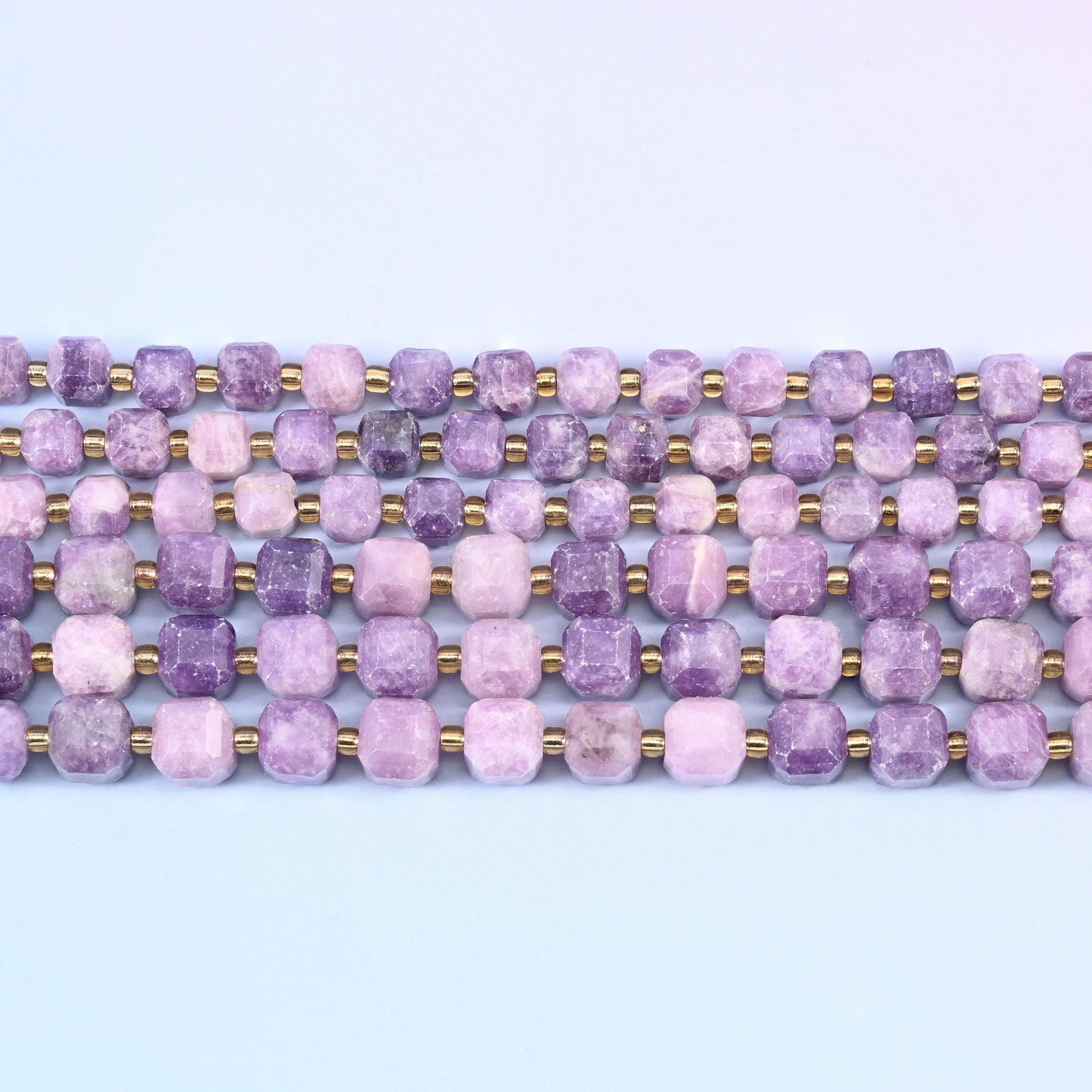 Lepidolite Faceted Cube Beads: Size 6mm 8mm, Jewelry Making, 15 inch Strand
