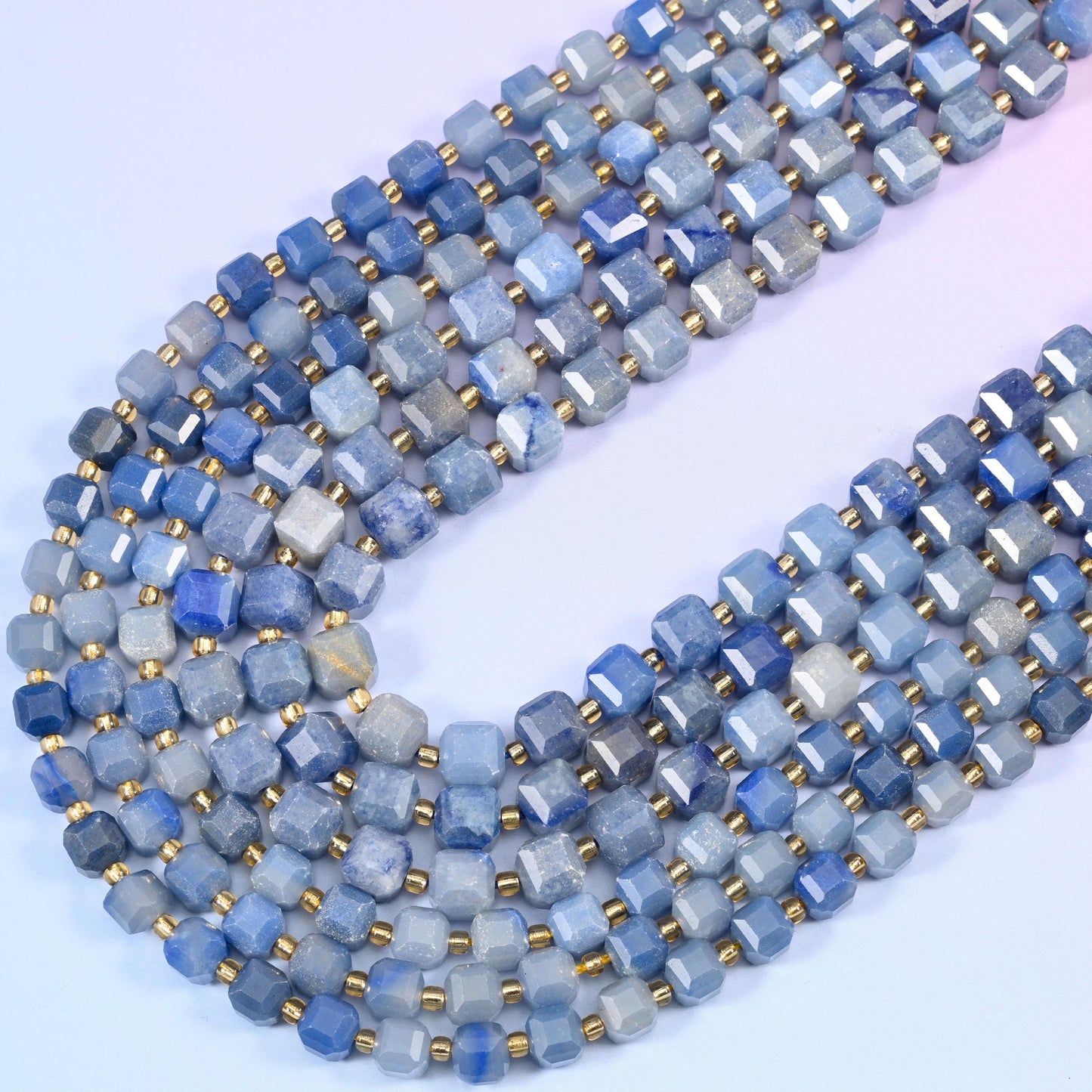 Blue Aventurine Faceted Cube Beads: Size 6mm 8mm, Jewelry Making, 15 inch Strand