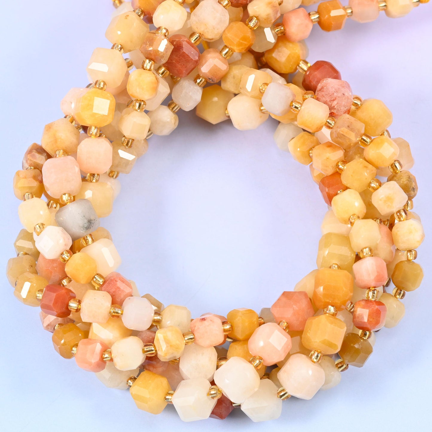 Gold Silk Jade Faceted Cube Beads: Jewelry Making, 15 inch Strand