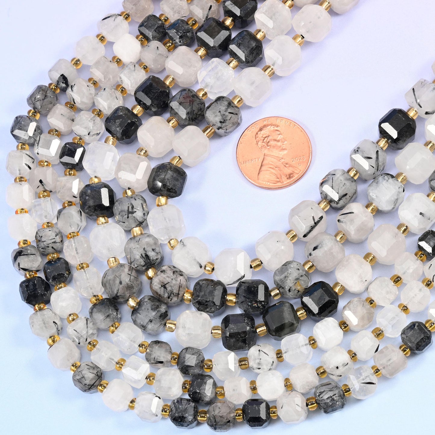 Black Rutilated Quartz Faceted Cube Beads: Size 6mm 8mm, Jewelry Making, 15 inch Strand