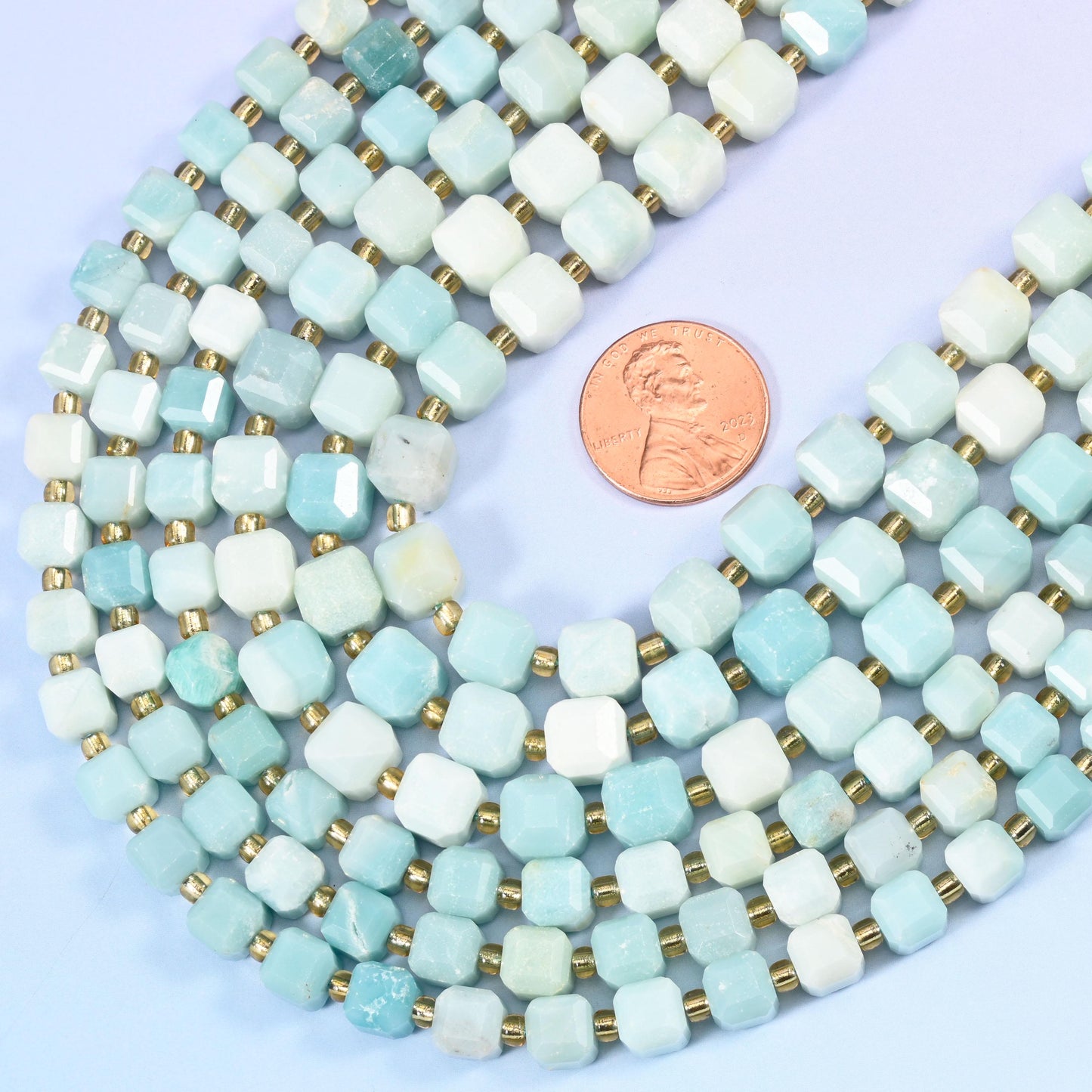 Blue Amazonite Faceted Cube Beads: Size 6mm 8mm, Jewelry Making, 15 inch Strand