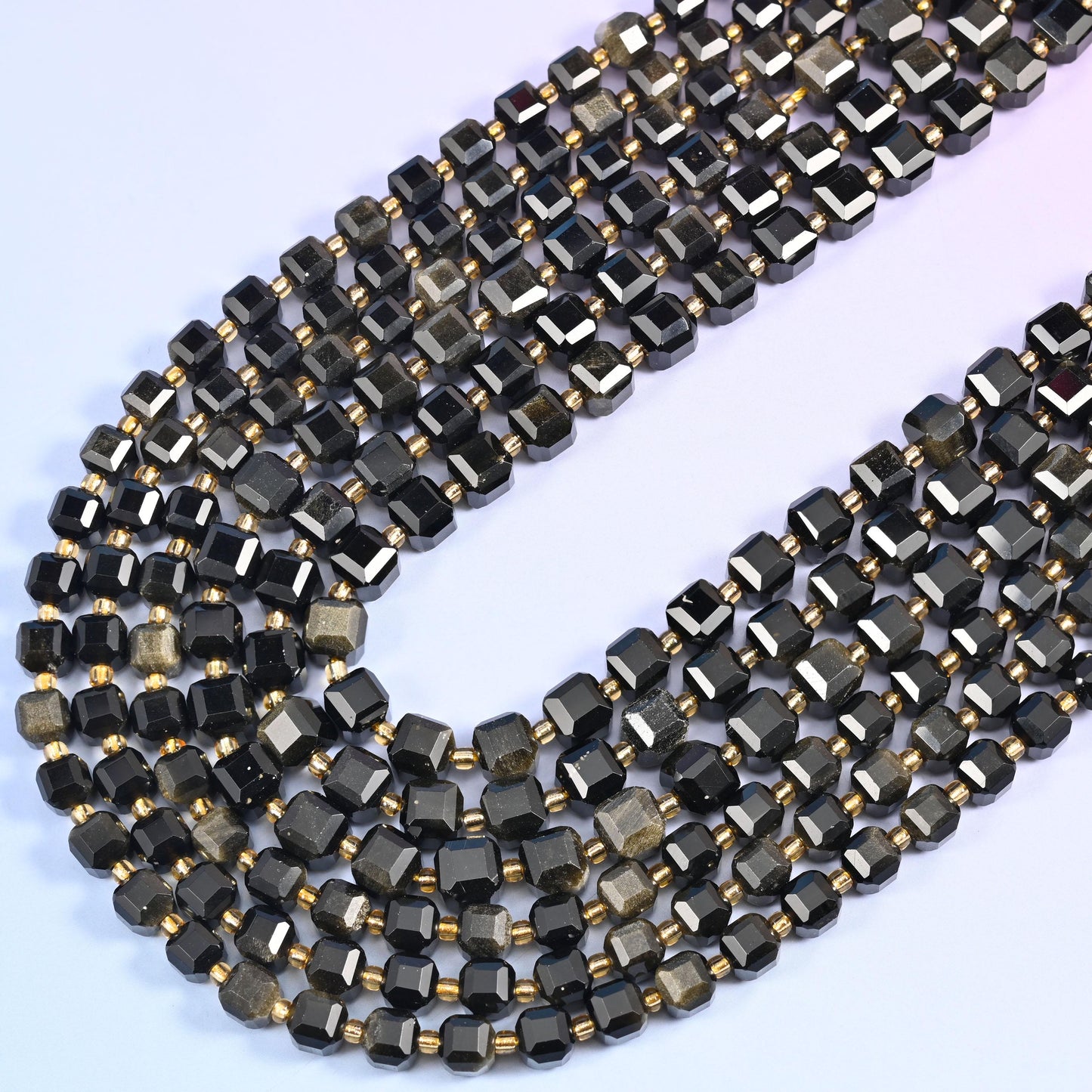 Gold Obsidian Faceted Cube Beads: Size 6mm 8mm, Jewelry Making, 15 inch Strand