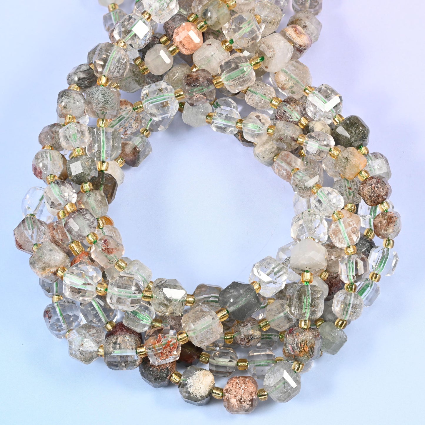 Green Phantom Quartz Faceted Cube Beads: Size 6mm 8mm, Jewelry Making, 15 inch Strand