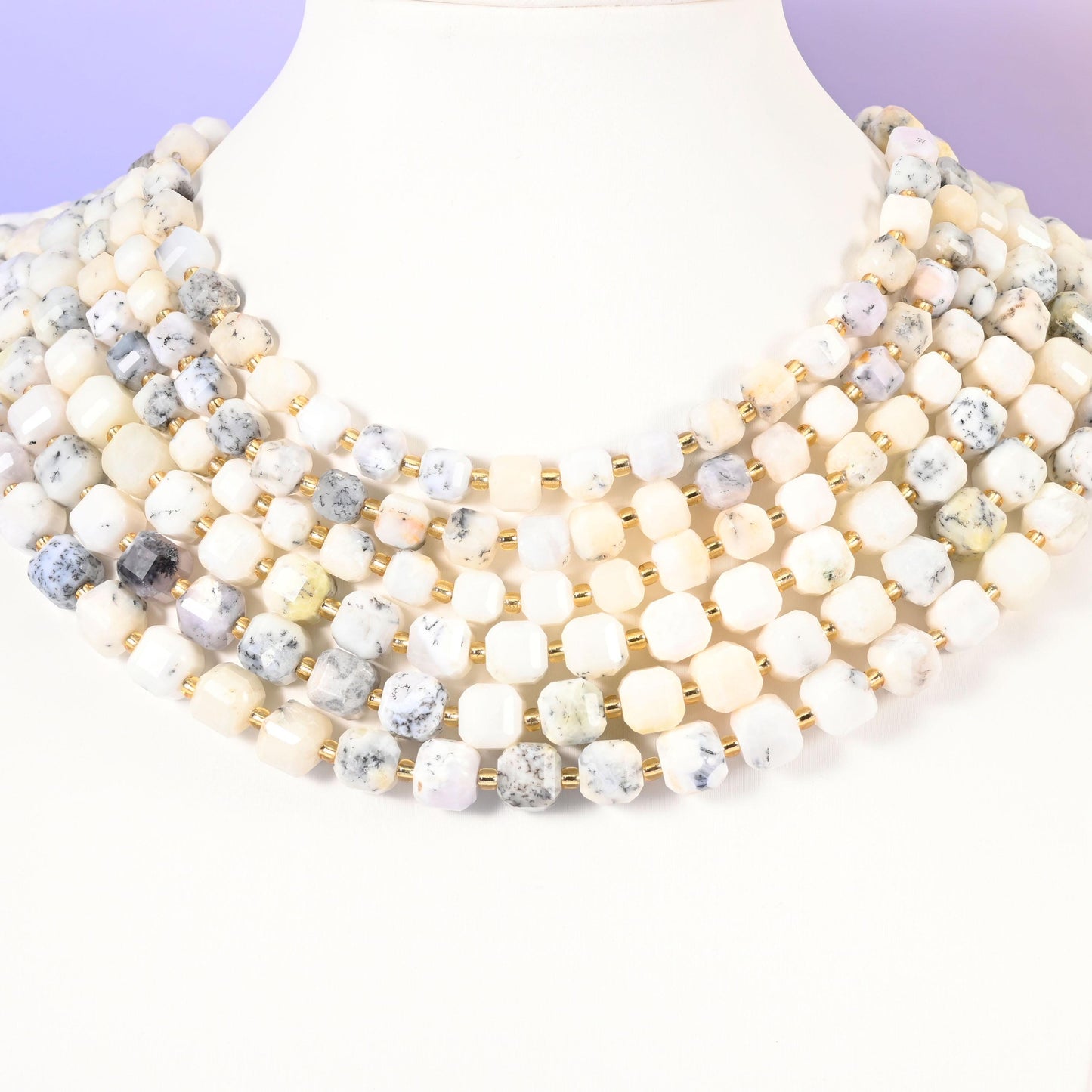White Opal Faceted Cube Beads: Size 6mm 8mm, Jewelry Making, 15 inch Strand