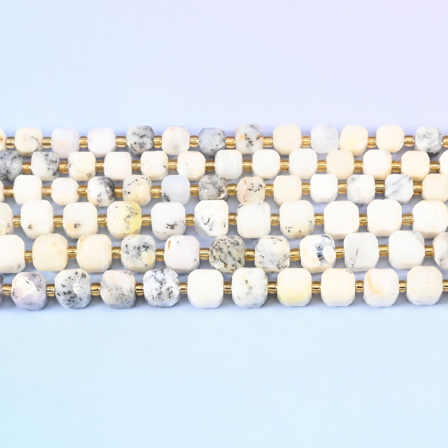 White Opal Faceted Cube Beads: Size 6mm 8mm, Jewelry Making, 15 inch Strand