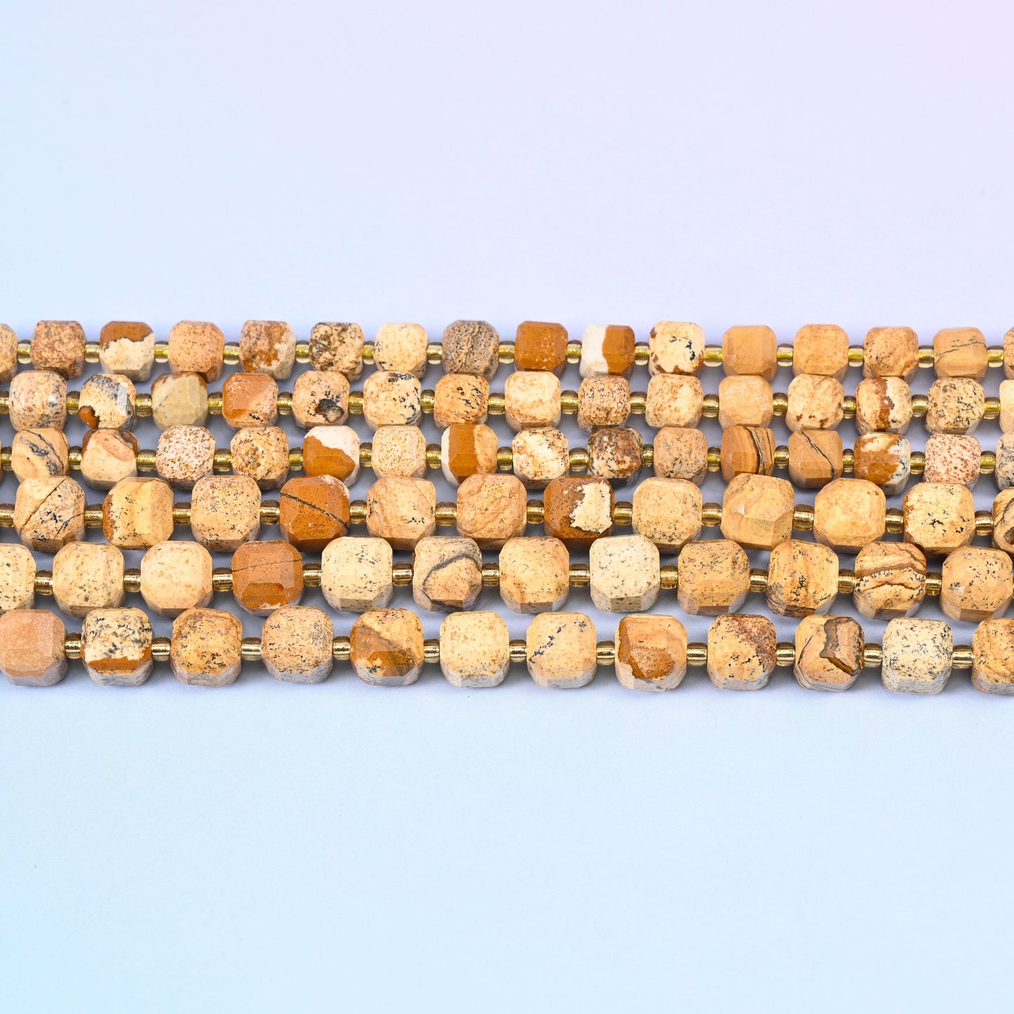 Picture Jasper Faceted Cube Beads: Size 6mm 8mm, Jewelry Making, 15 inch Strand