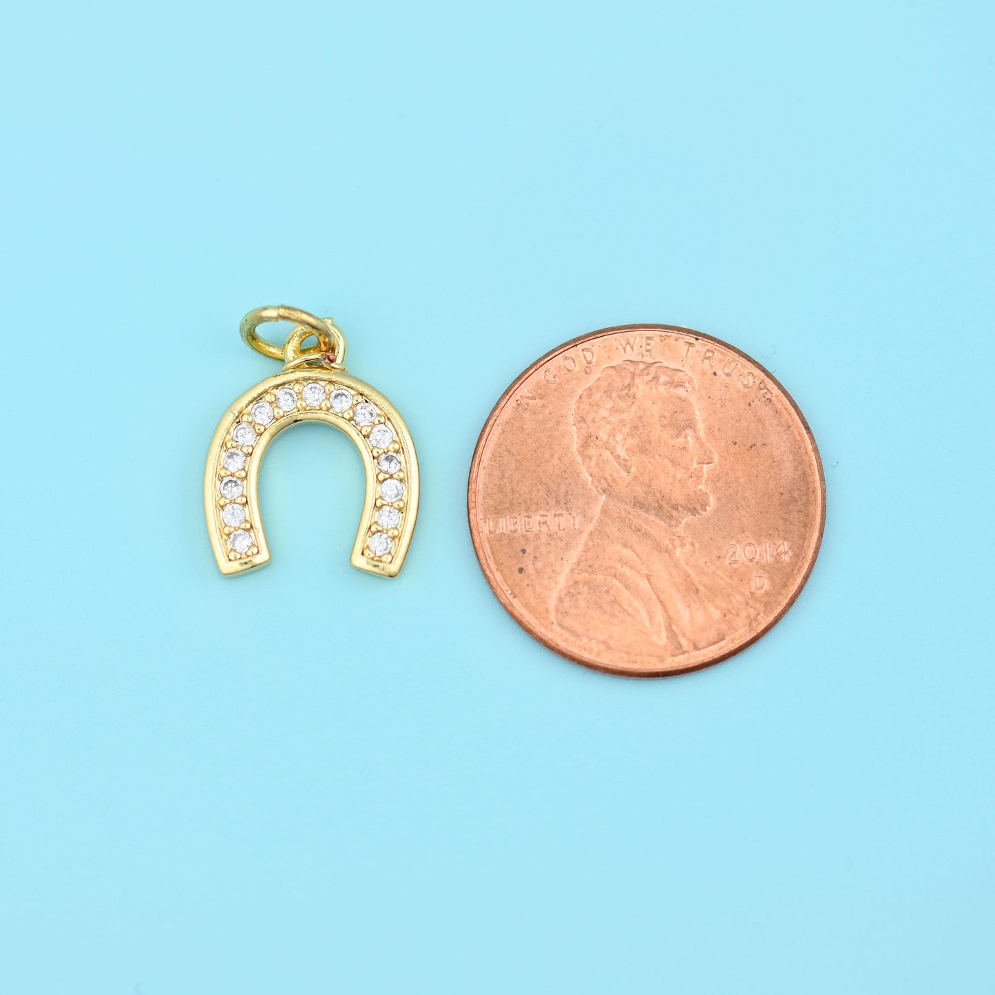 18K Gold Filled Zircon Horseshoe Charms for DIY Jewelry Making Supply