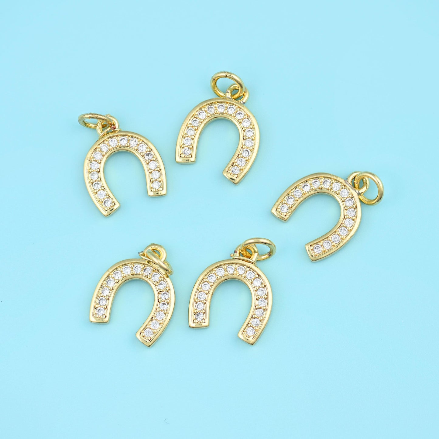 18K Gold Filled Zircon Horseshoe Charms for DIY Jewelry Making Supply