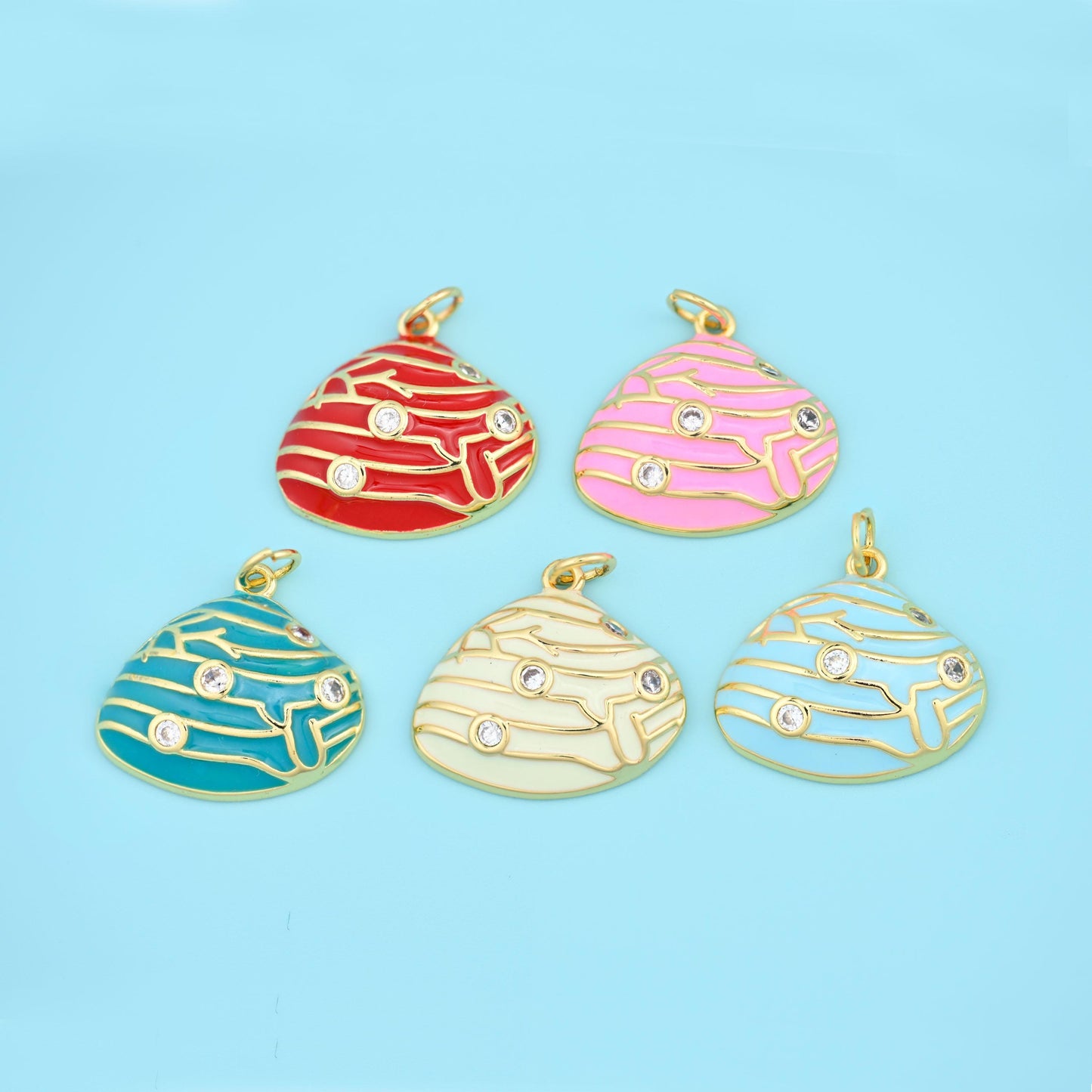 18K Gold Filled Enamel Zircon Shell Charms for DIY Jewelry Making Supply