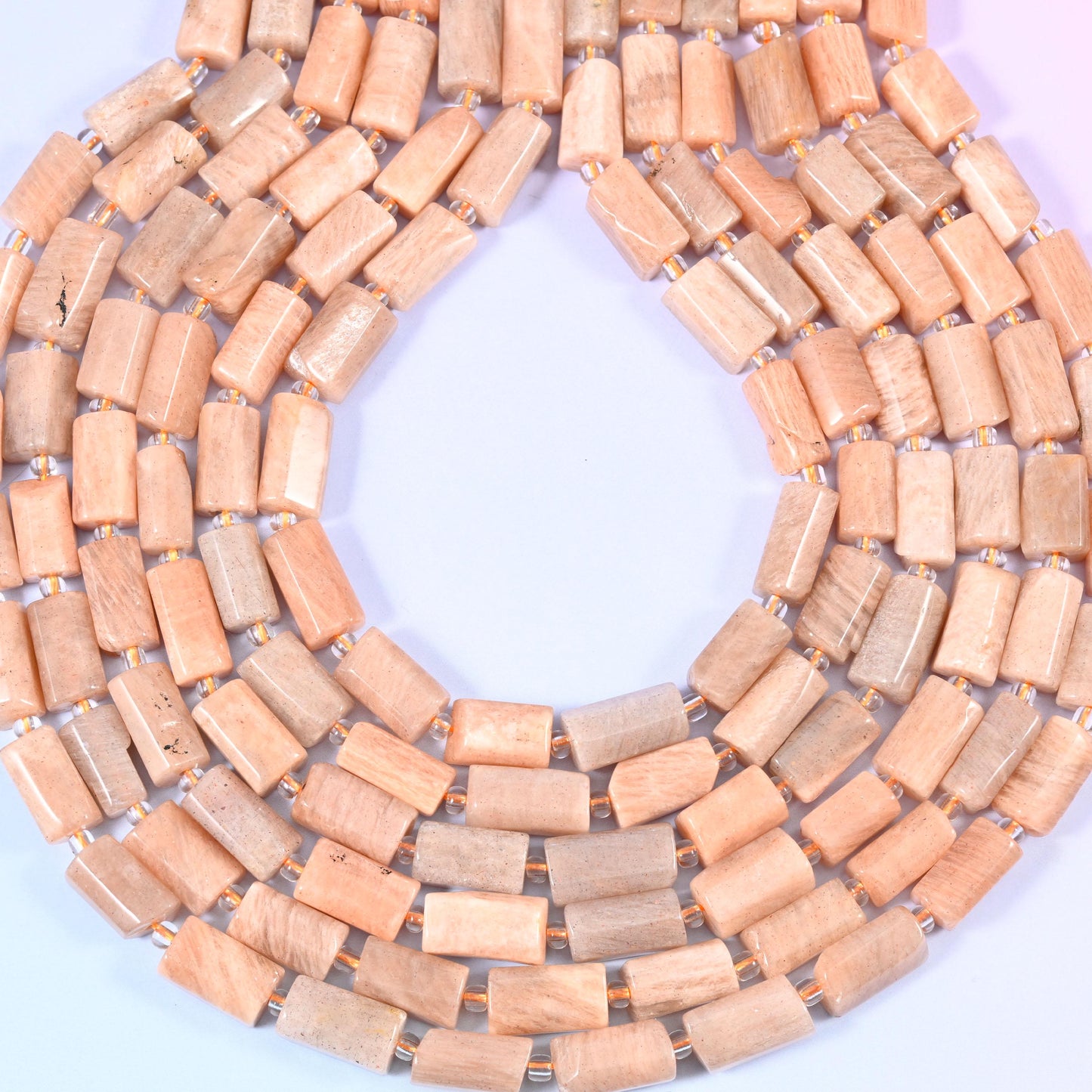 Peach Moonstone Faceted Tube Beads, Size 12x8mm, Jewelry Making 15.5 Inch Strand