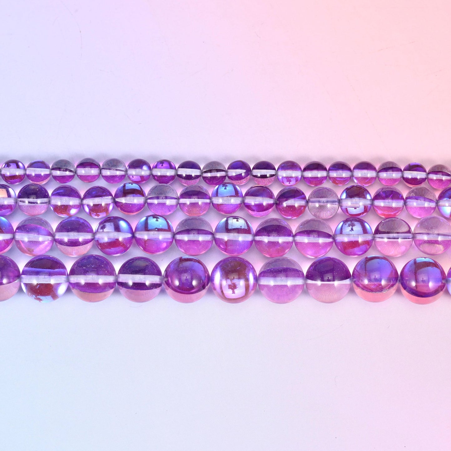 Mystic Aura Purple Round Glass Beads: Iridescent Jewelry Making Supply, 15 Inch Strand