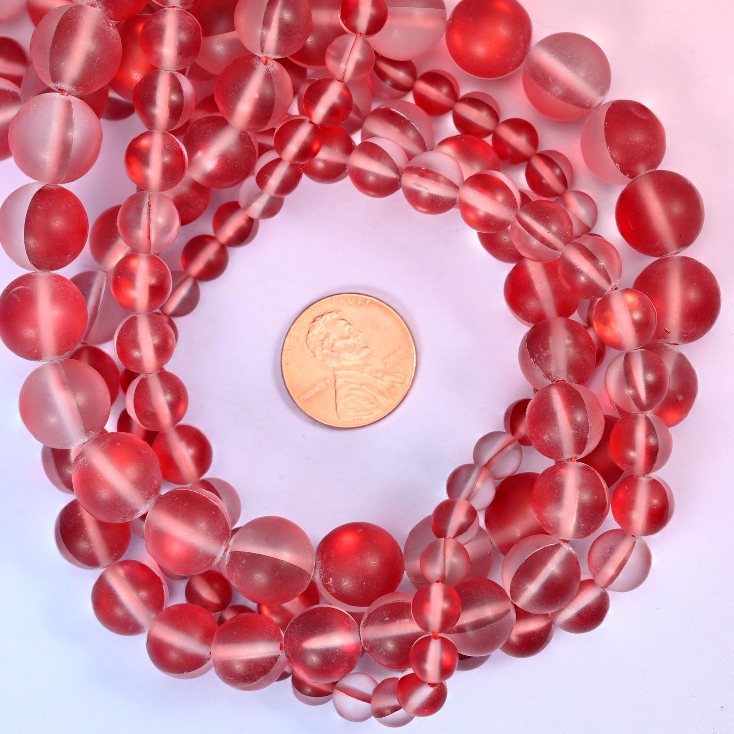 Mystic Aura Matte Red Round Glass Beads: Iridescent Jewelry Making Supply