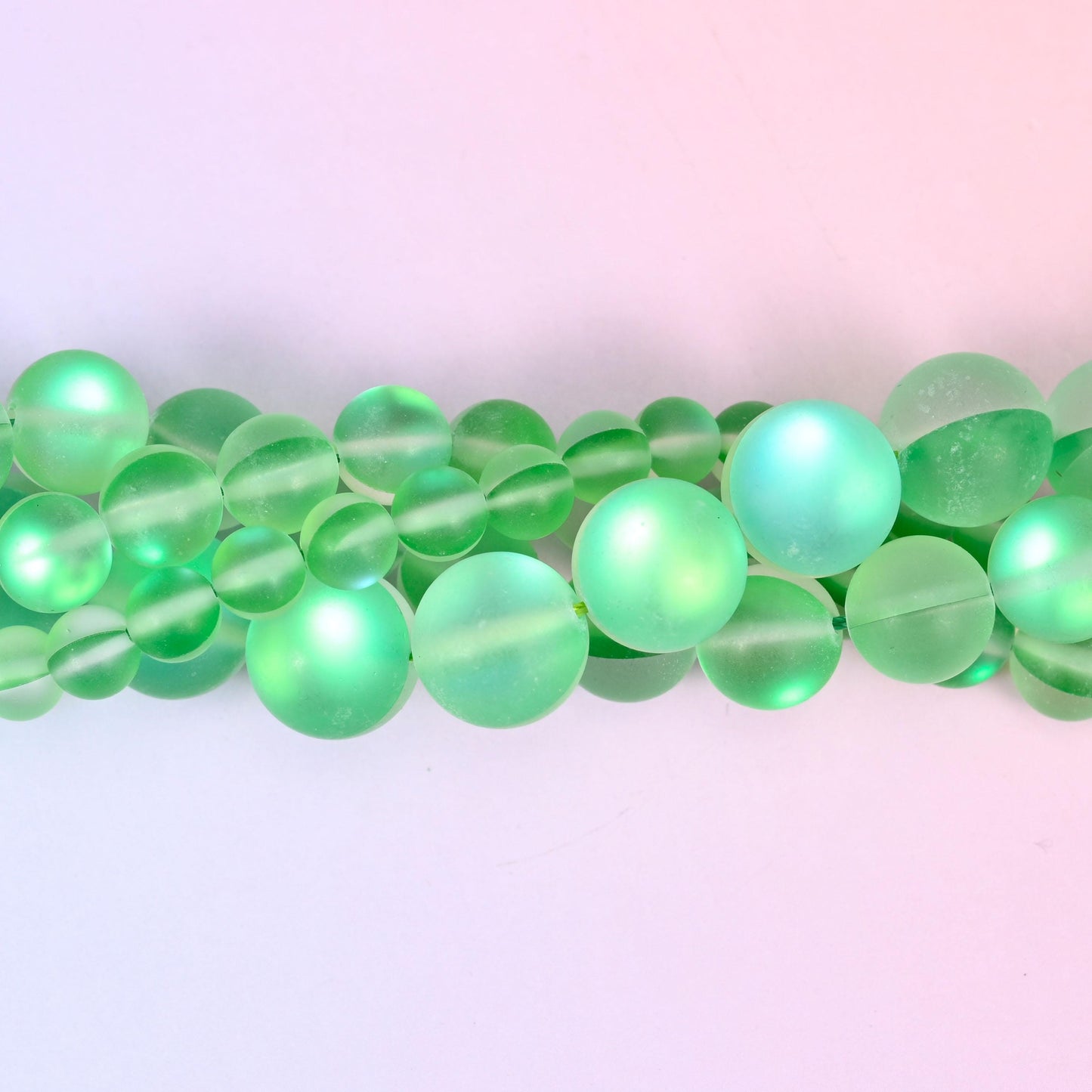 Mystic Aura Matte Green Round Glass Beads: Iridescent Jewelry Making Supply
