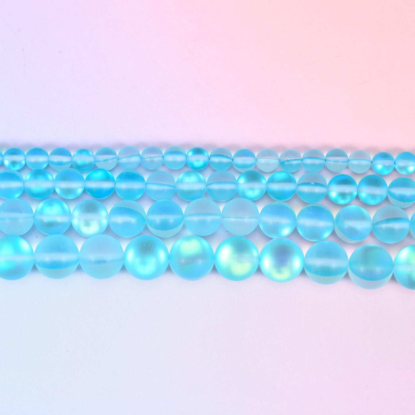 Mystic Aura Matte Light Blue Round Glass Beads: Iridescent Jewelry Making Supply