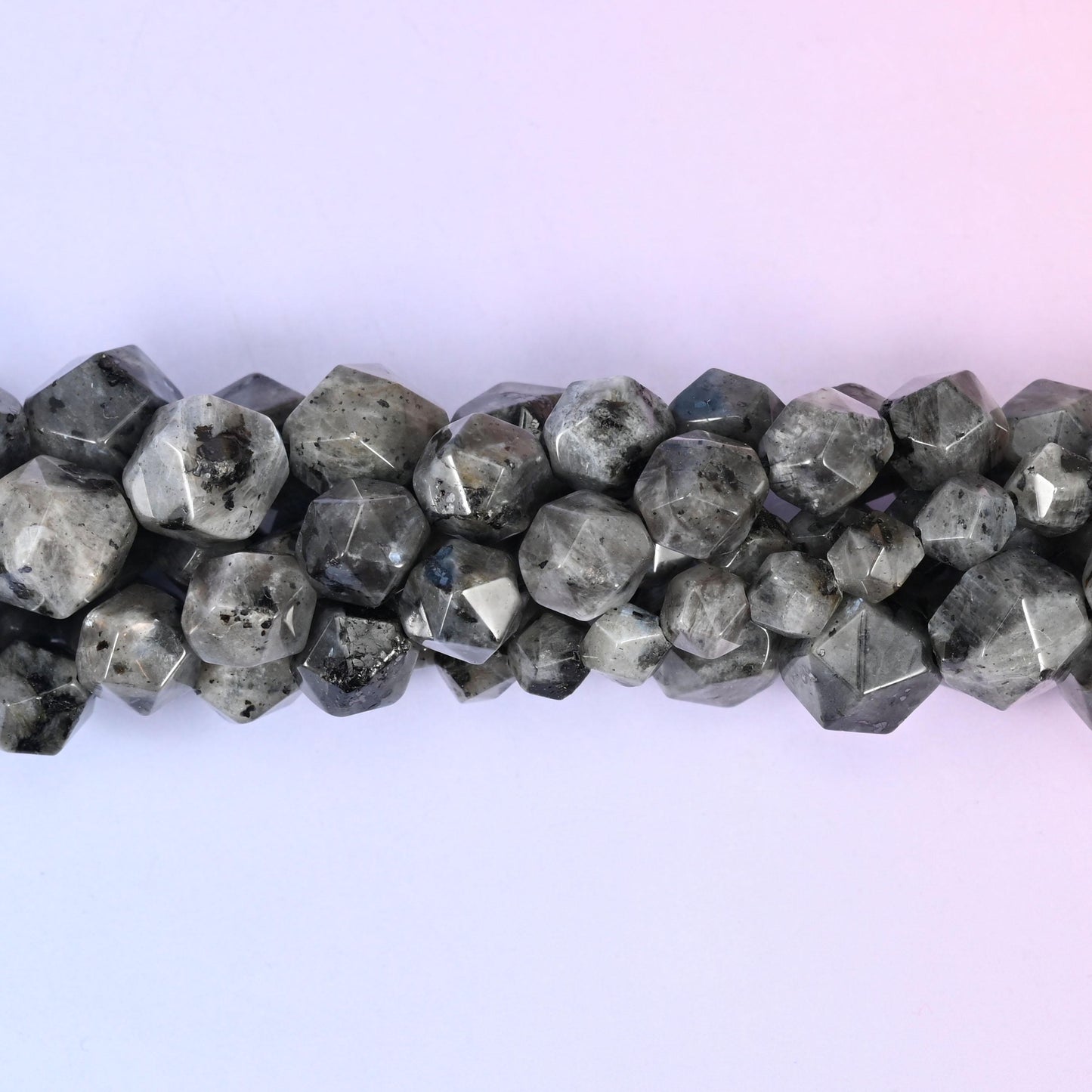 Black Labradorite Beads: Faceted Diamond Star Cut, 6-10mm, 15.5 inch Strand
