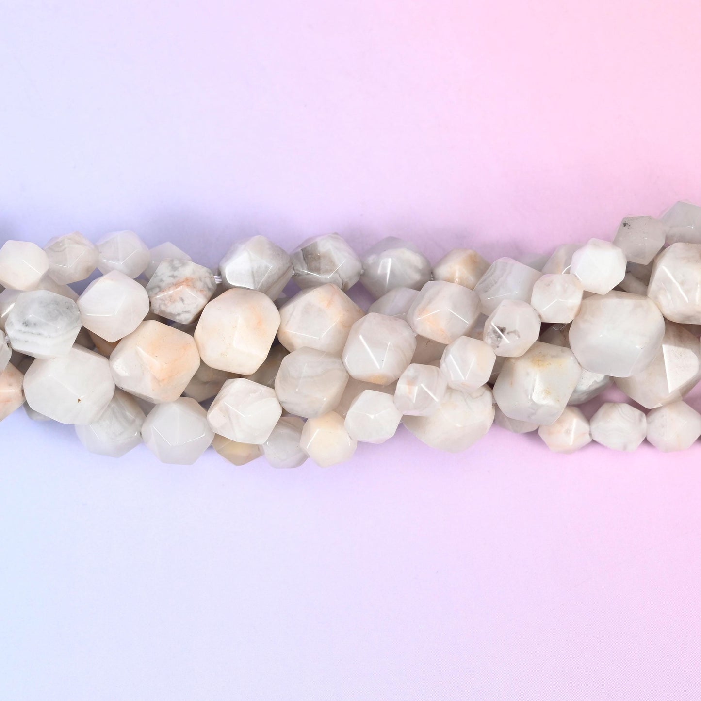 White Crazy Agate Beads: Faceted Diamond Star Cut, 6-10mm, 15.5 inch Strand