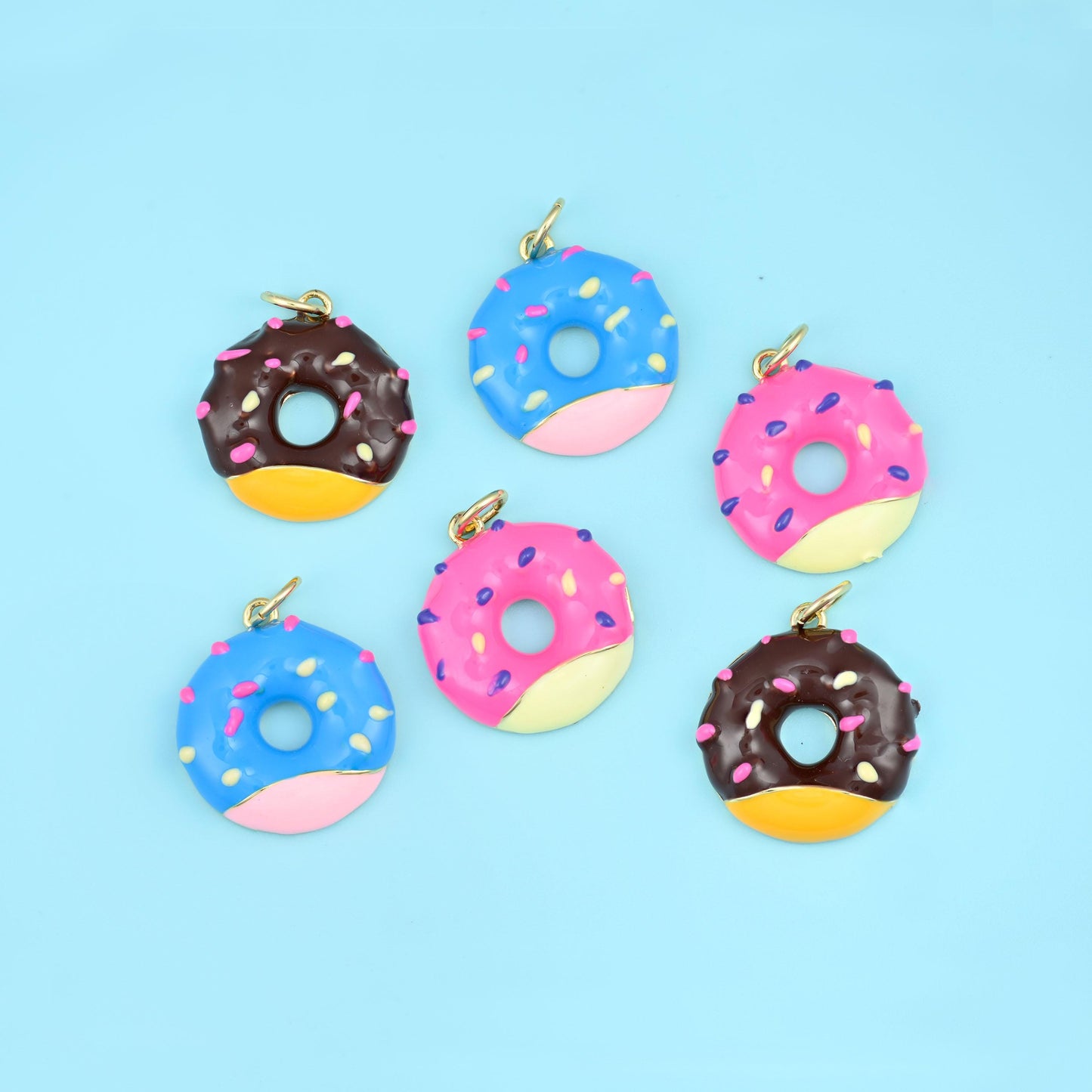 Sprinkle Donut Charms, 18K Gold Filled Pendants for DIY Jewelry Making Supply