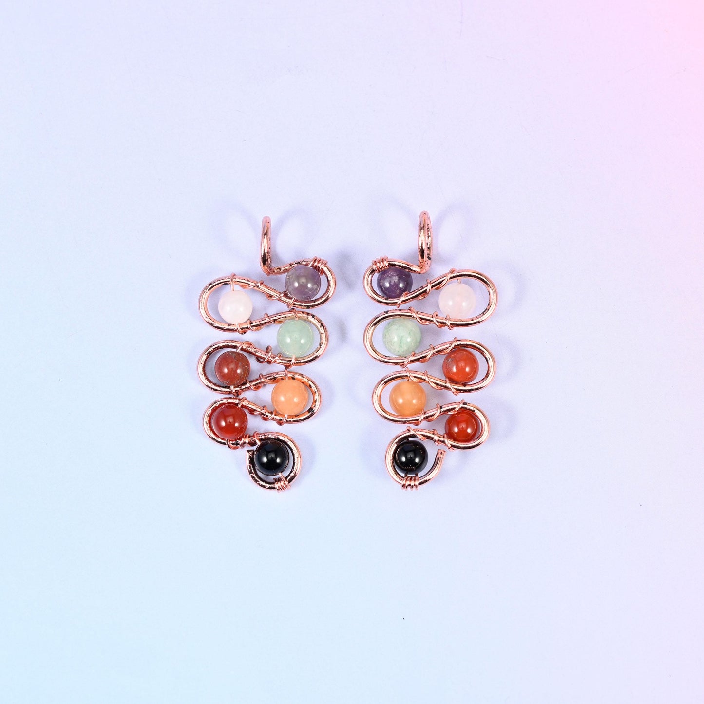Wired Leaf Mixed Gemstone Swirl Pendants