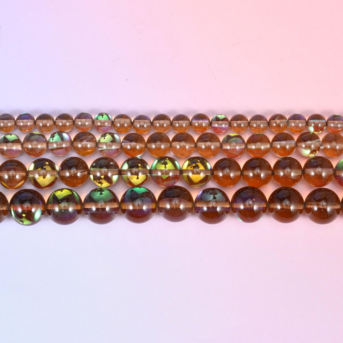 Mystic Aura Brown Round Glass Beads: Iridescent Jewelry Making Supply, 15 Inch Strand