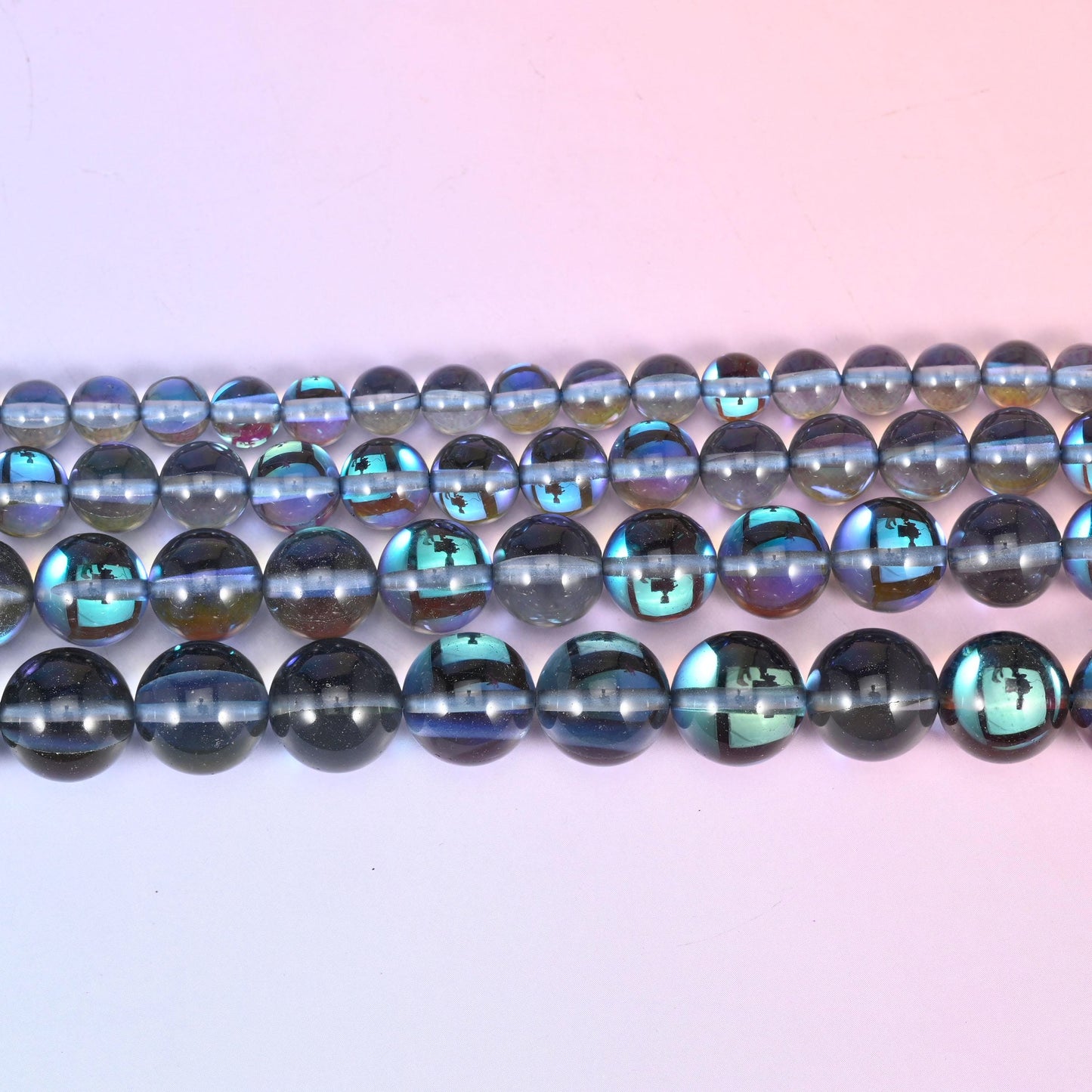 Mystic Aura Gray Round Glass Beads: Iridescent Jewelry Making Supply, 15 Inch Strand