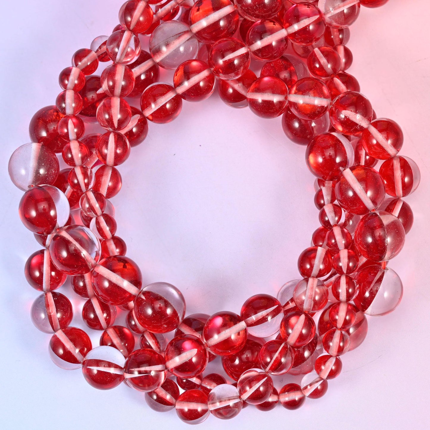 Mystic Aura Red Round Glass Beads: Iridescent Jewelry Making Supply, 15 Inch Strand