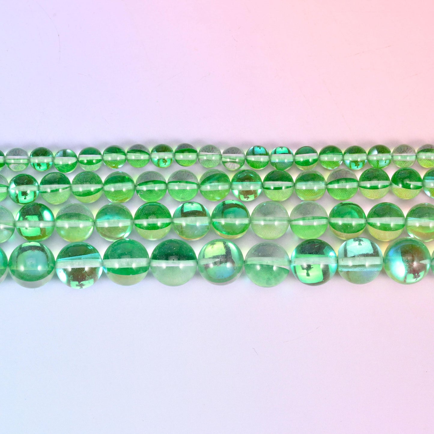 Mystic Aura Green Round Glass Beads: Iridescent Jewelry Making Supply, 15 Inch Strand