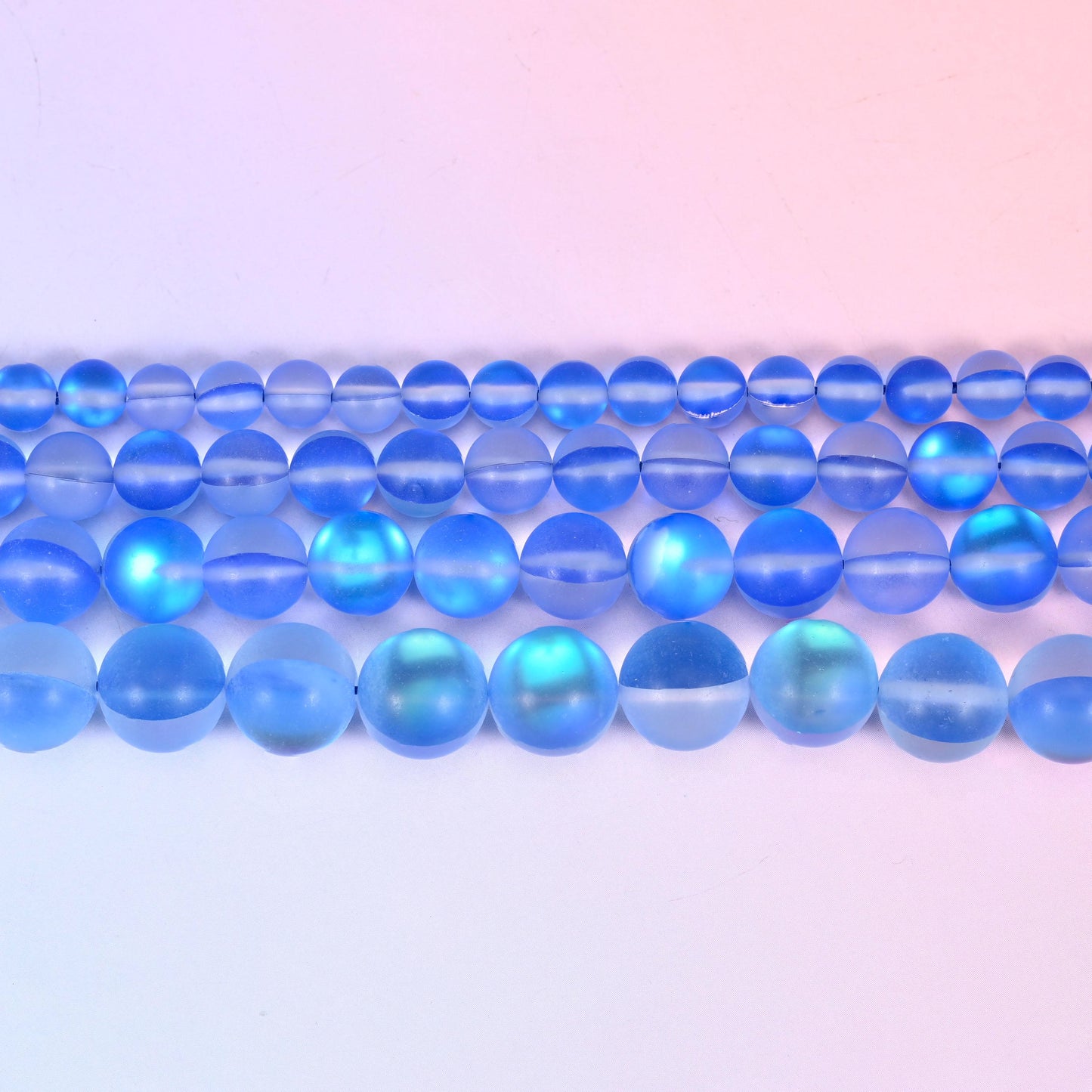 Mystic Aura Matte Blue Round Glass Beads: Iridescent Jewelry Making Supply, 15 Inch Strand