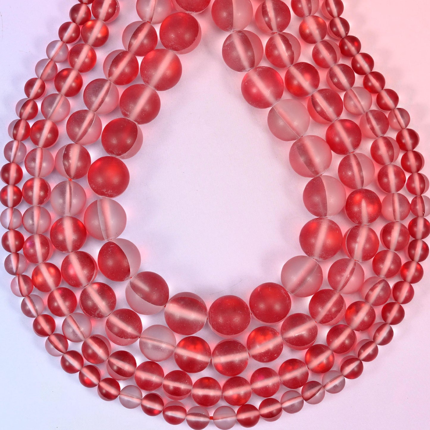 Mystic Aura Matte Red Round Glass Beads: Iridescent Jewelry Making Supply