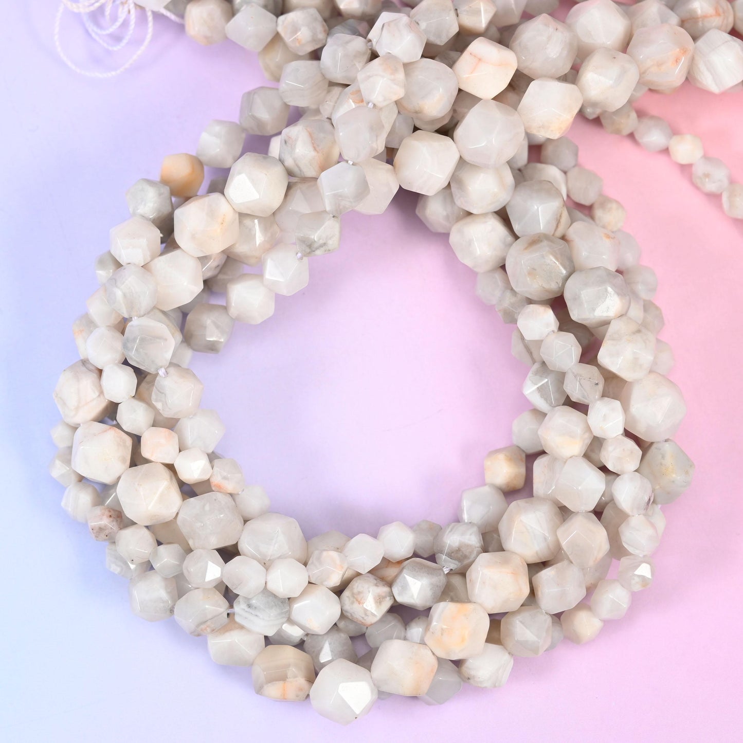 White Crazy Agate Beads: Faceted Diamond Star Cut, 6-10mm, 15.5 inch Strand