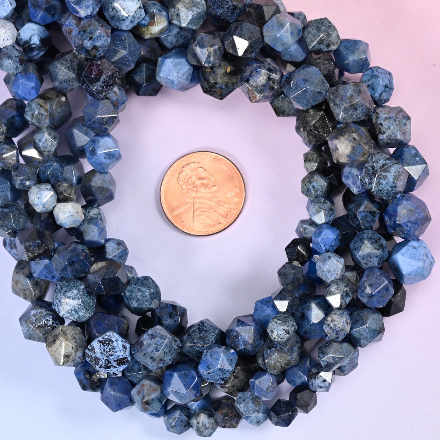 Blue Dumortierite Beads: Faceted Diamond Star Cut, 6-10mm, 15.5 inch Strand