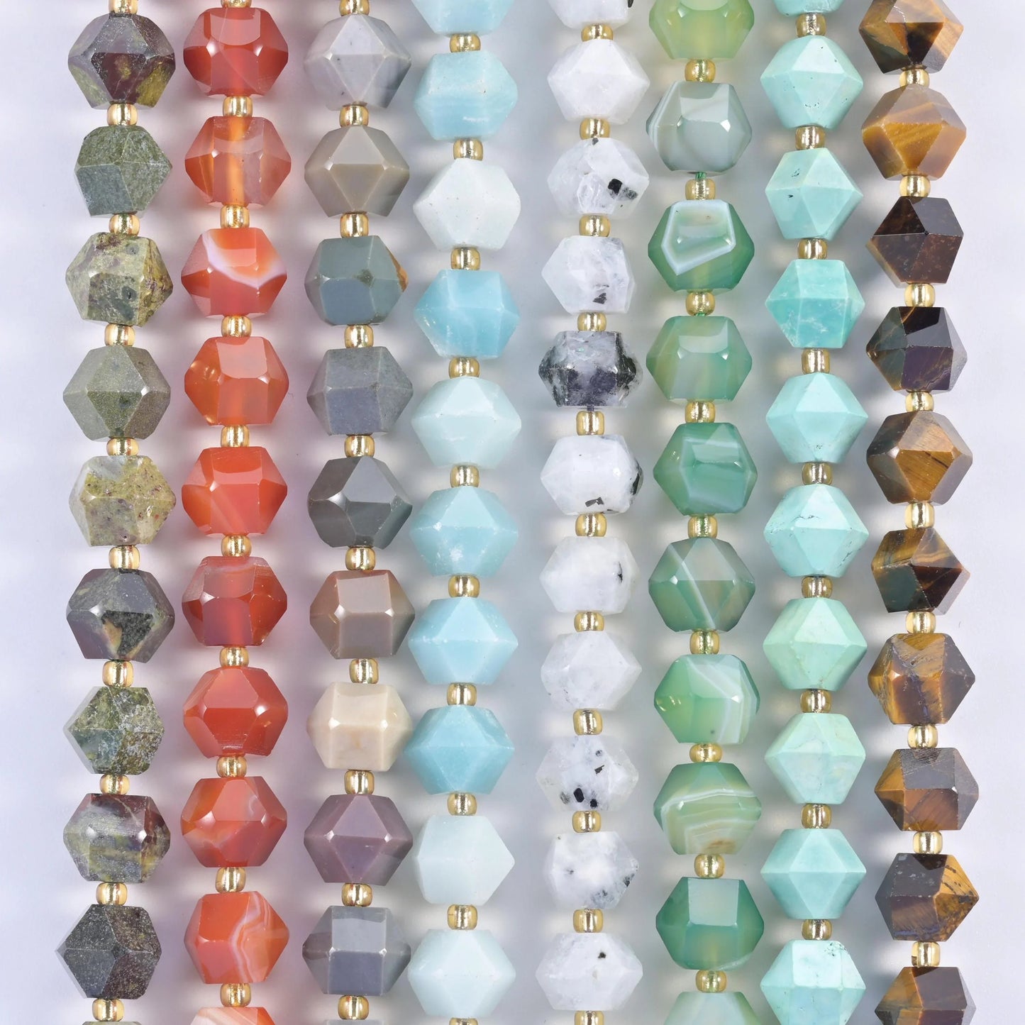 8 Sides Diamond Cut Gemstone Beads 10mm
