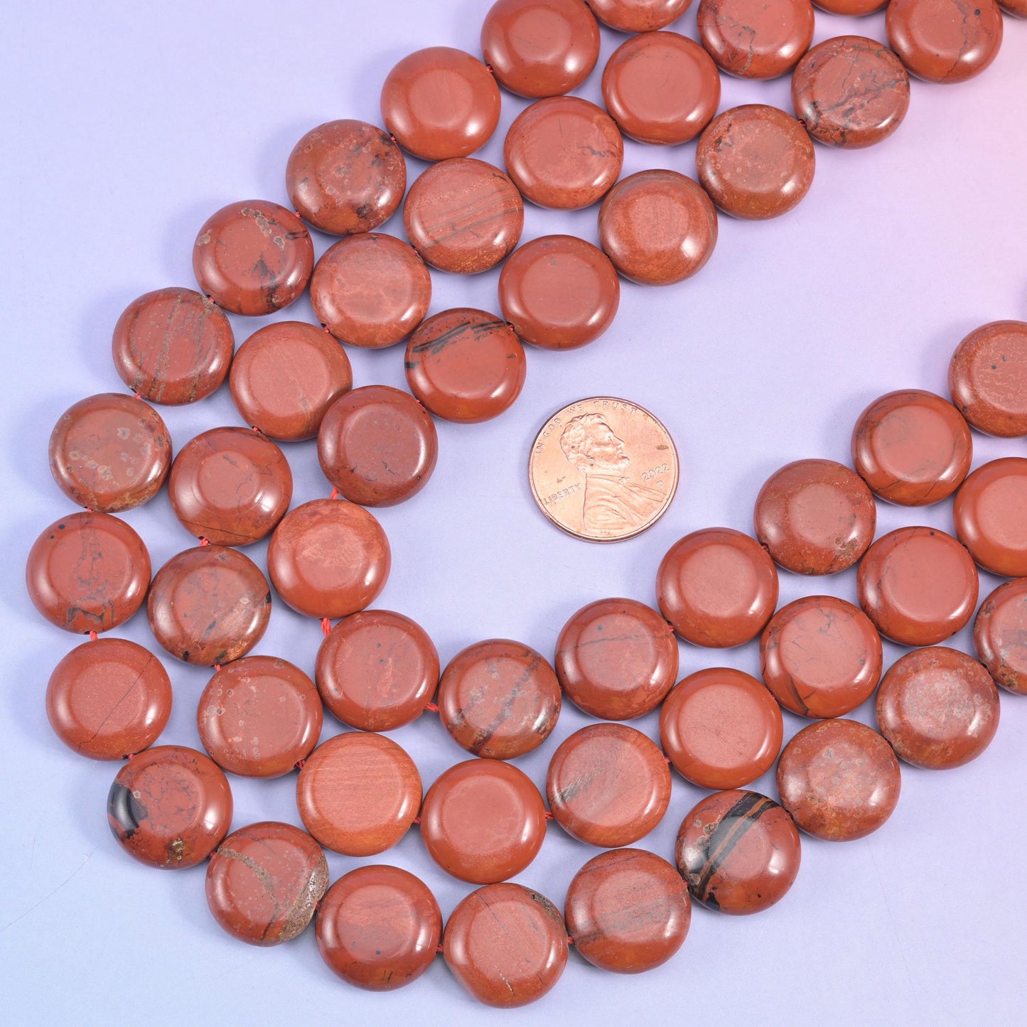 Red Jasper smooth coin beads, 15 inch strand