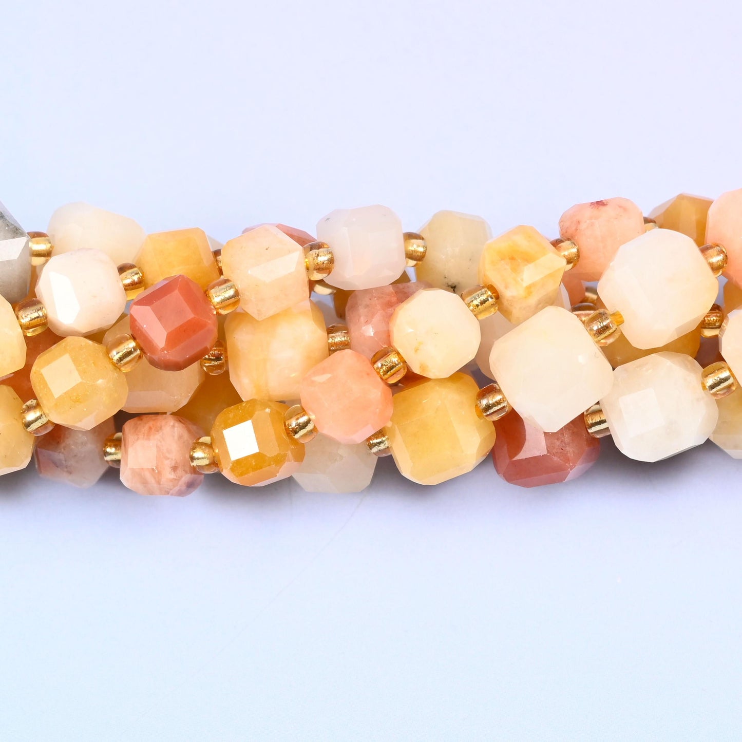 Gold Silk Jade Faceted Cube Beads, approximately 43 beads per 15 inch strand in 6mm