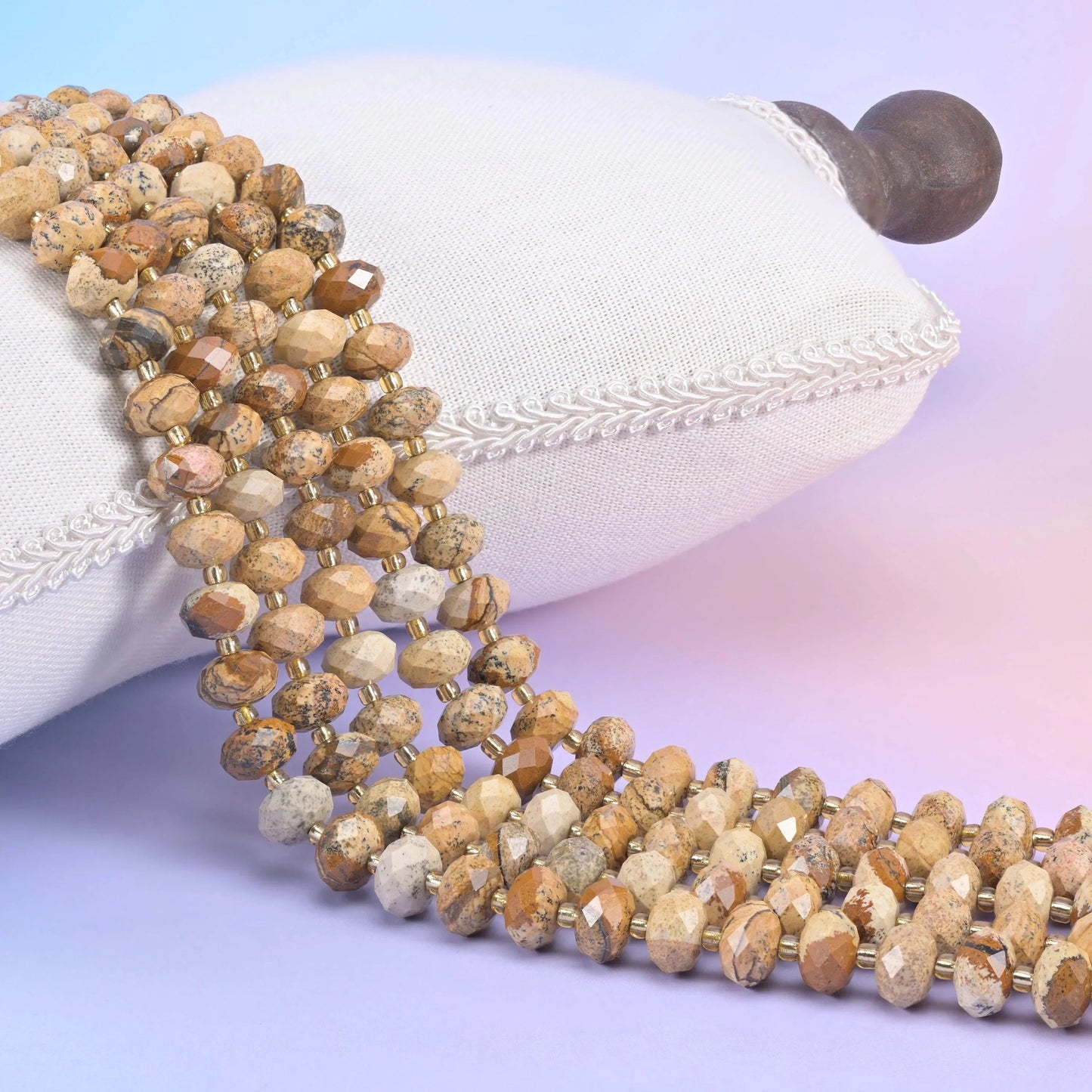 Picture Jasper Faceted Rondelle Beads 6x10mm