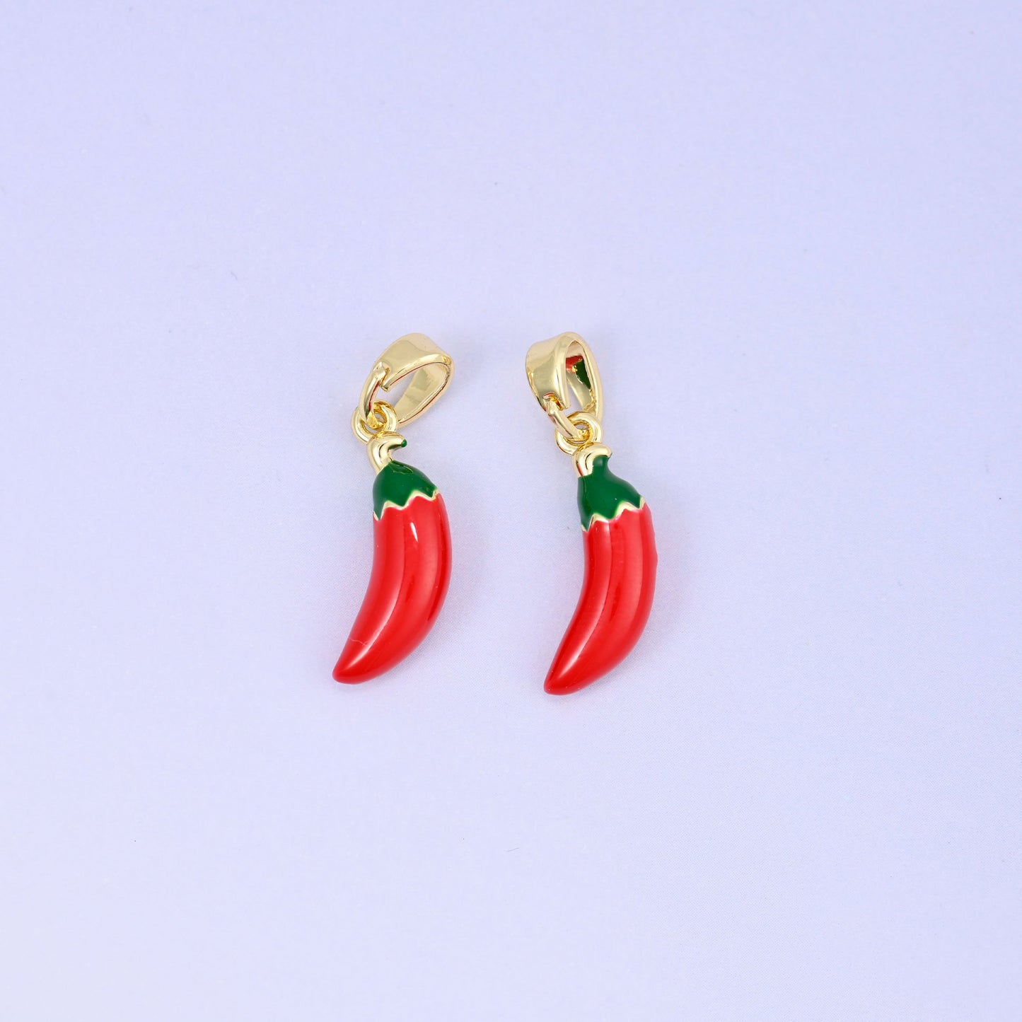 Enamel Red Chili Pepper Charms: 18K Gold Plated Pendants, Jewelry Making Supply
