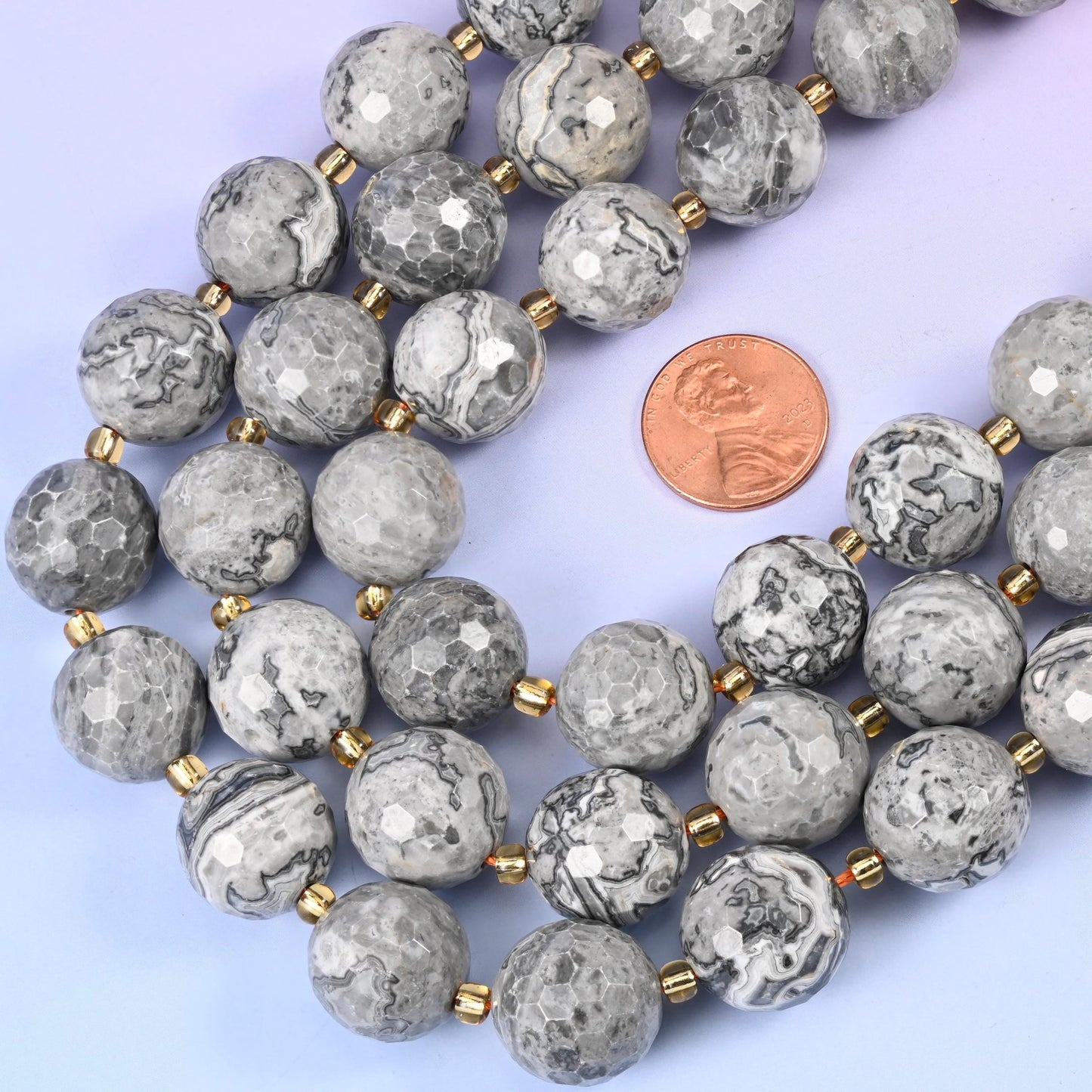 Map Jasper Faceted Round Beads, approximately 21 beads per strand