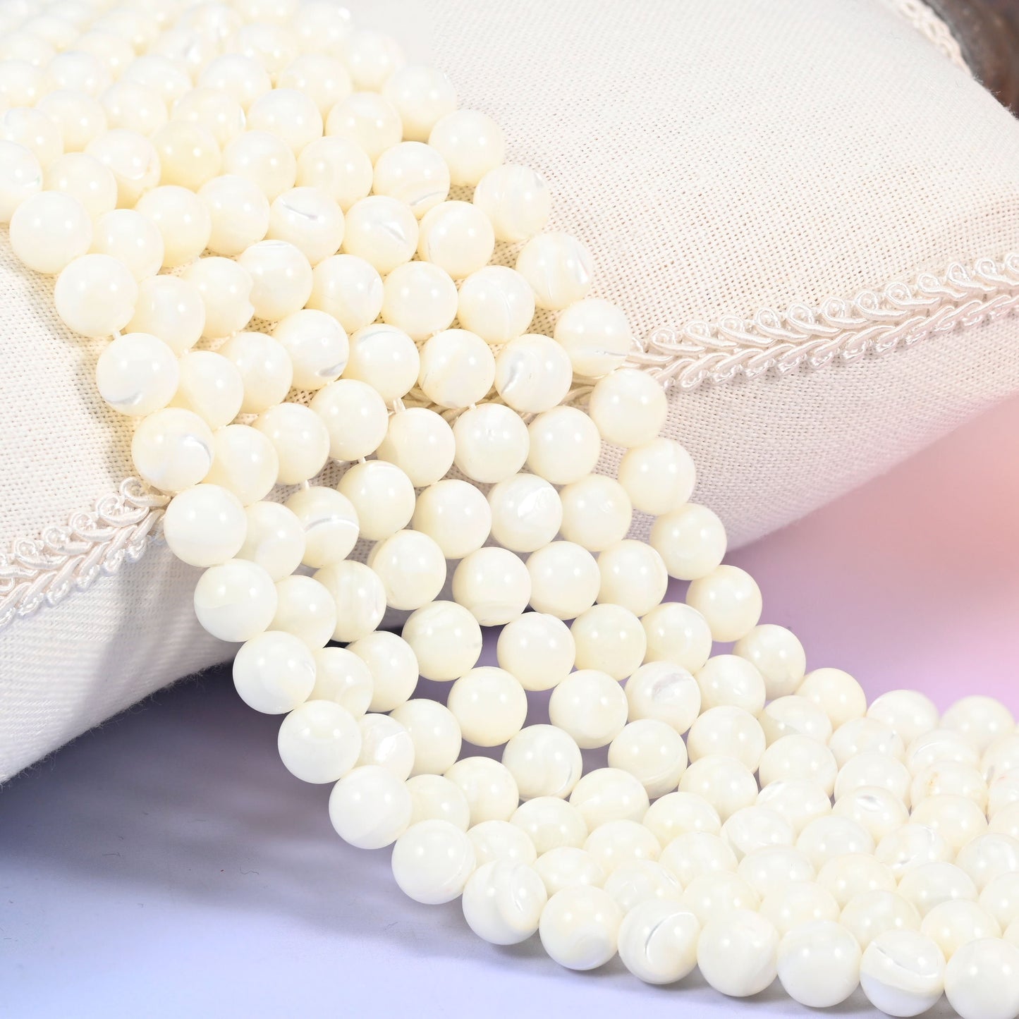 White Trochus Shell Smooth Round Beads