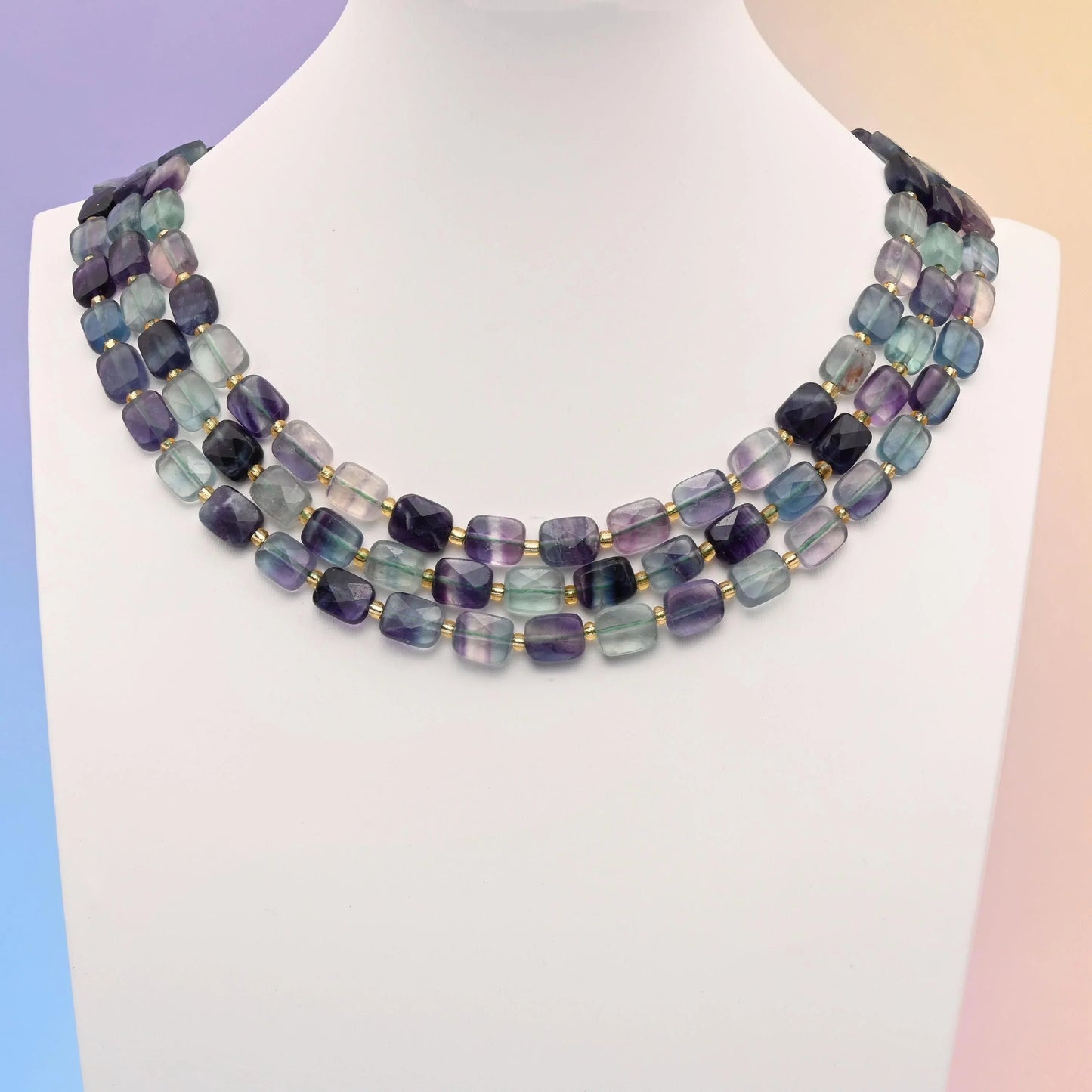 Fluorite beads, faceted rectangular shape, 10x8mm