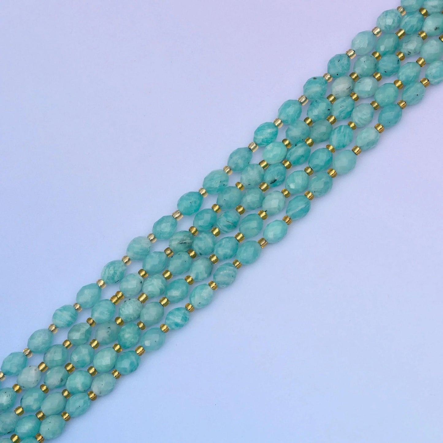 Blue Amazonite rice barrel beads, approximately 39 beads per strand