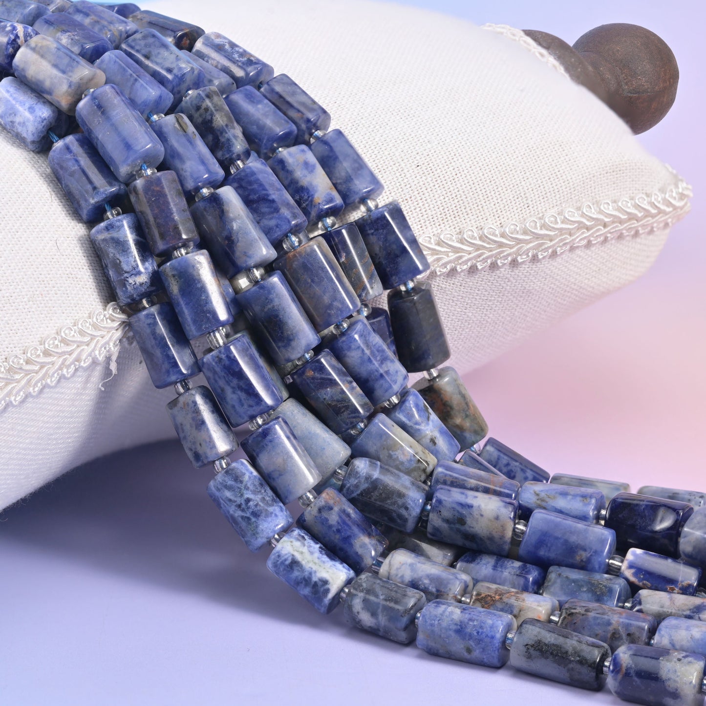 Natural Sodalite faceted tube cylinder beads with a rich blue color