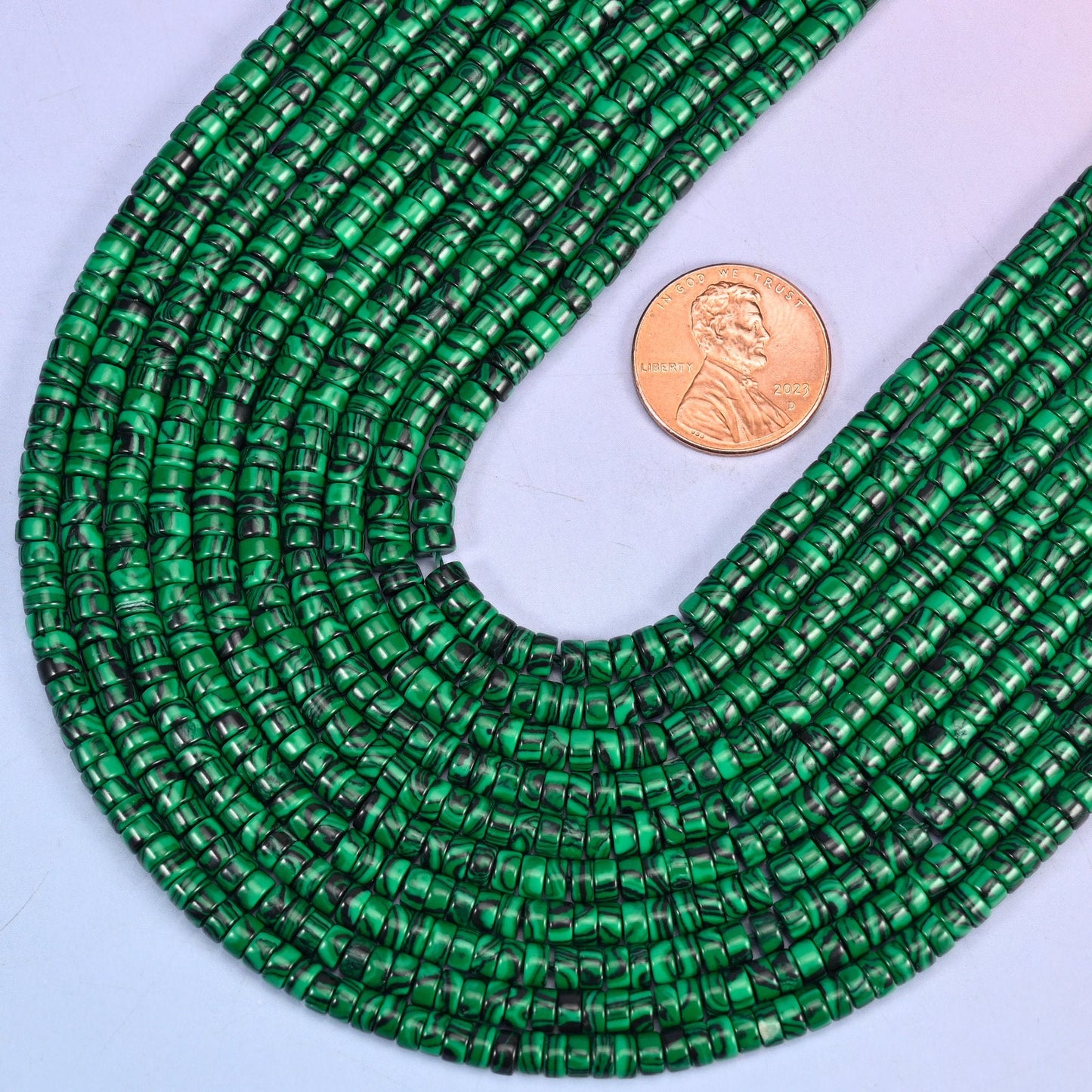 Smooth heishi disc cut reconstituted Malachite beads